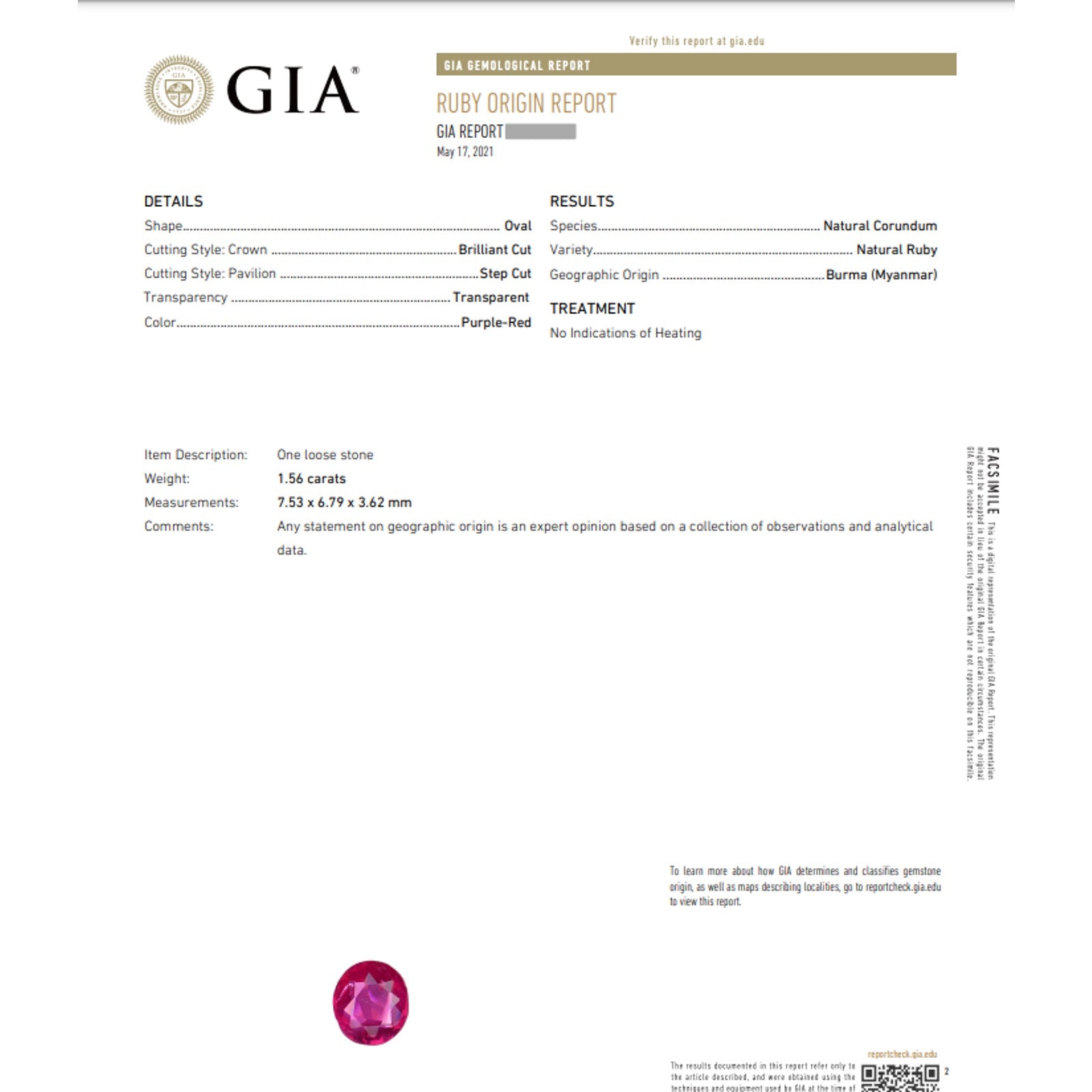 GIA 1.56 ct Natural Unheated Ruby and Diamond Ring in Platinum - HM2417BN