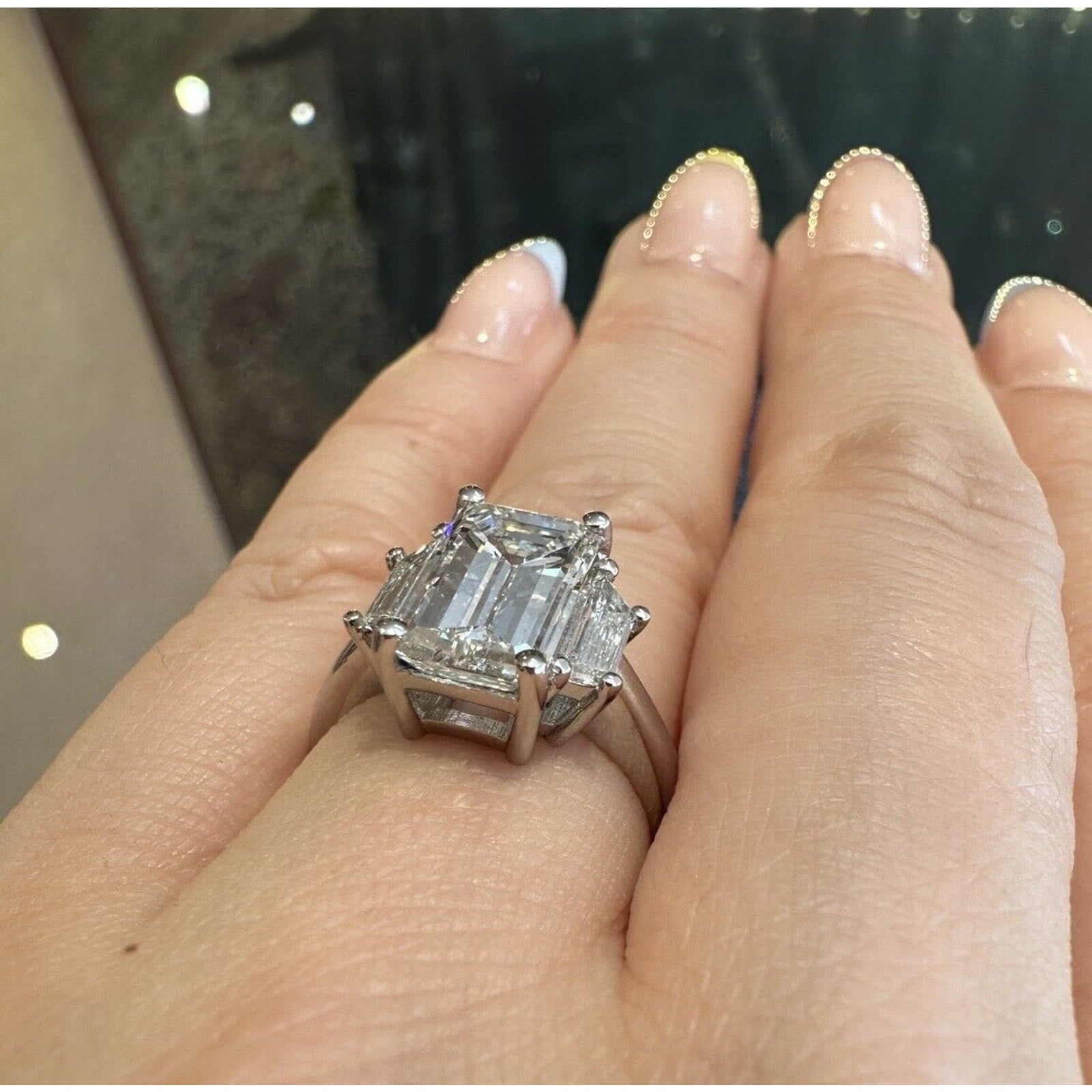 GIA 3.53 ct H-VS1 Emerald Cut Diamond Three Stone Ring in Platinum - C300EV