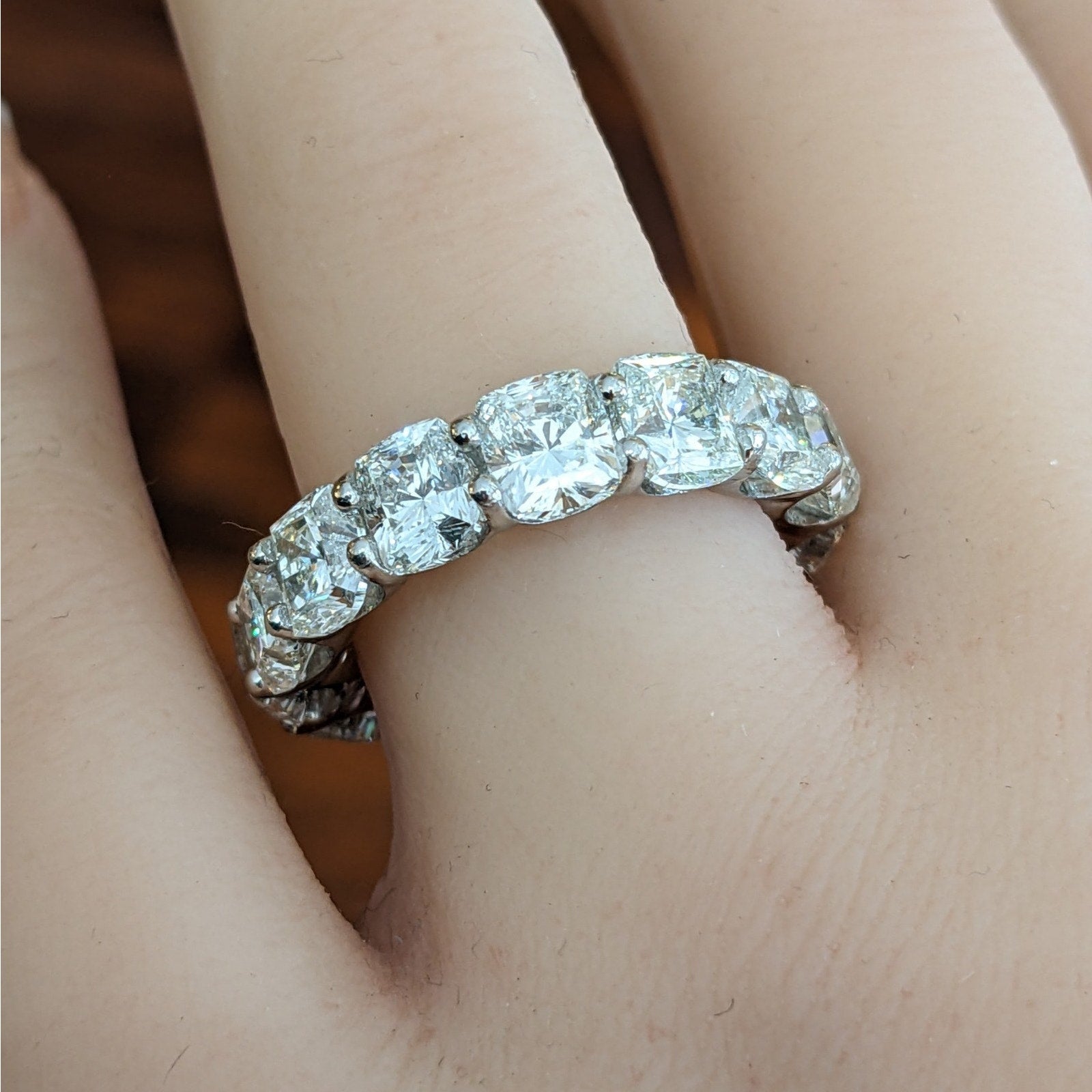 Cushion Cut Diamond Eternity Band Ring 10.00 cttw Size 6.75 in Platinum