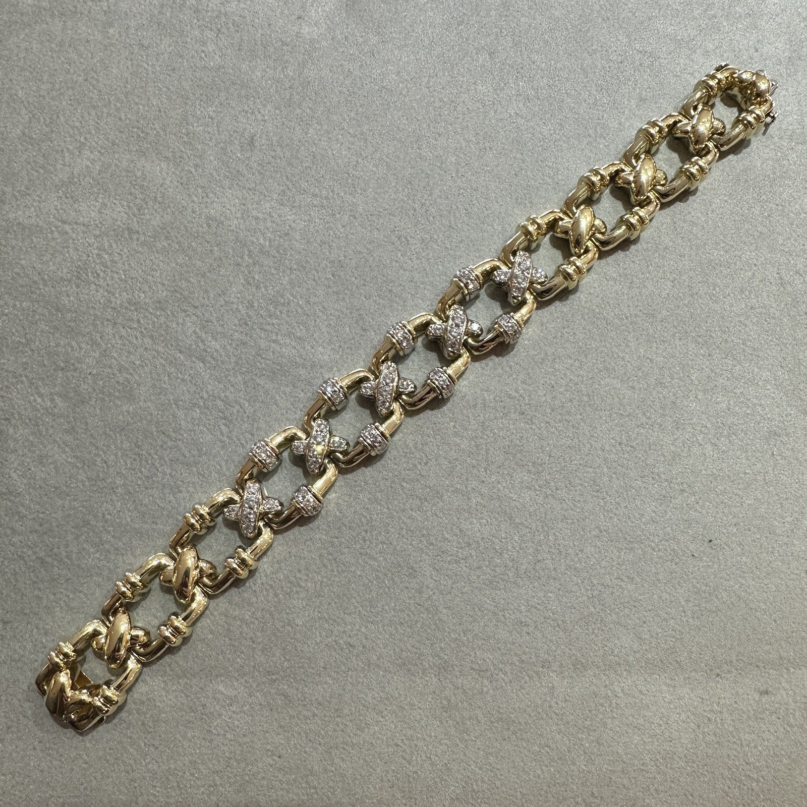 Heavy Vintage X Bracelet with Diamond Links in 18k Yellow Gold