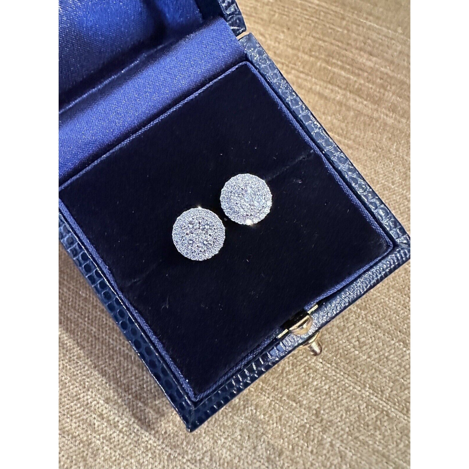 Round Diamond Cluster Stud Earrings .97 cttw in 18k White Gold