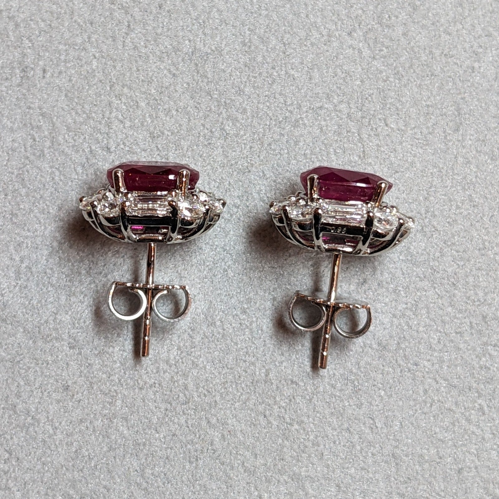 GIA Natural Burma Ruby Oval Stud Earrings with Diamonds in Platinum/18k-HM2763IB