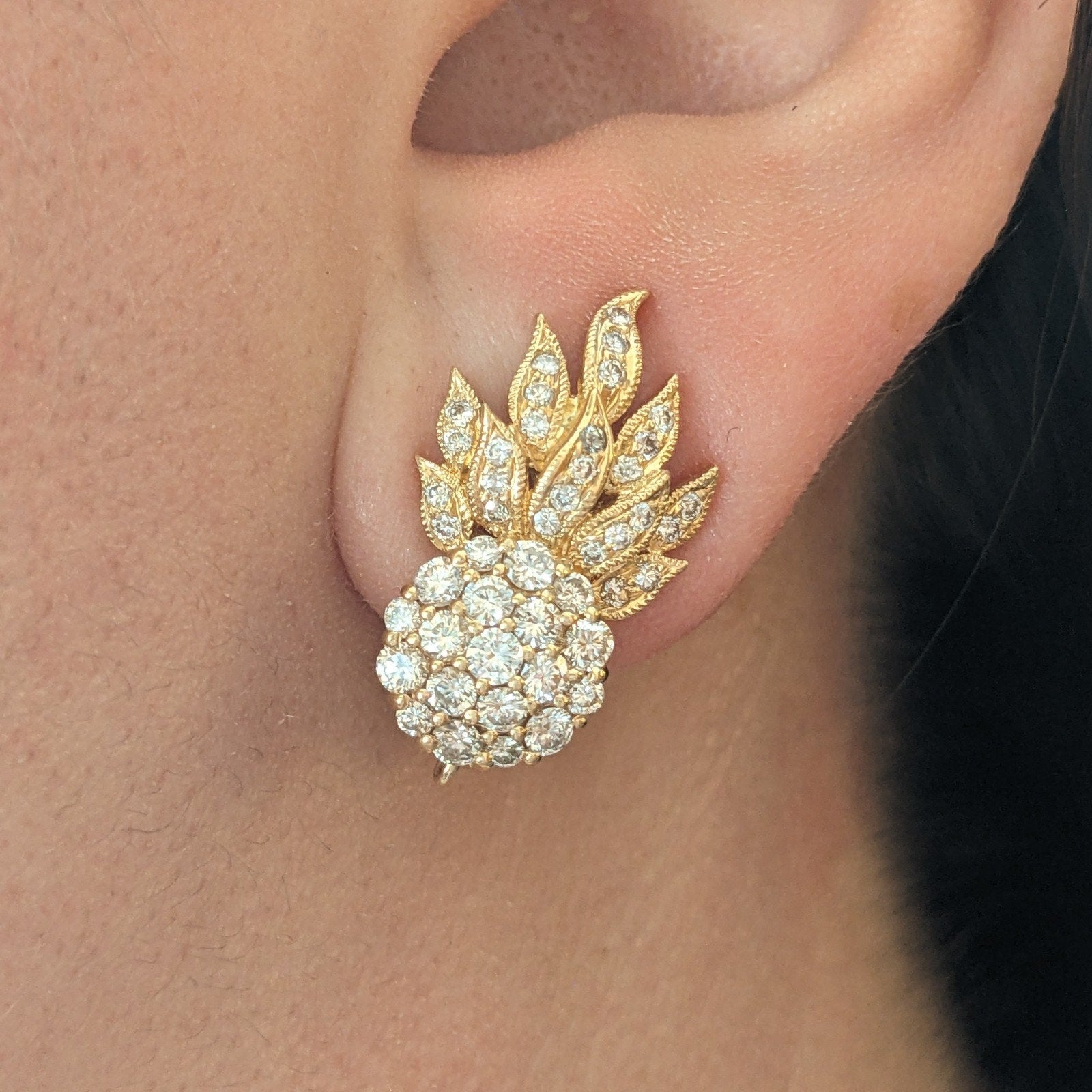 Natural Diamond Pineapple Button Earrings in 14k & 18k Rose Gold