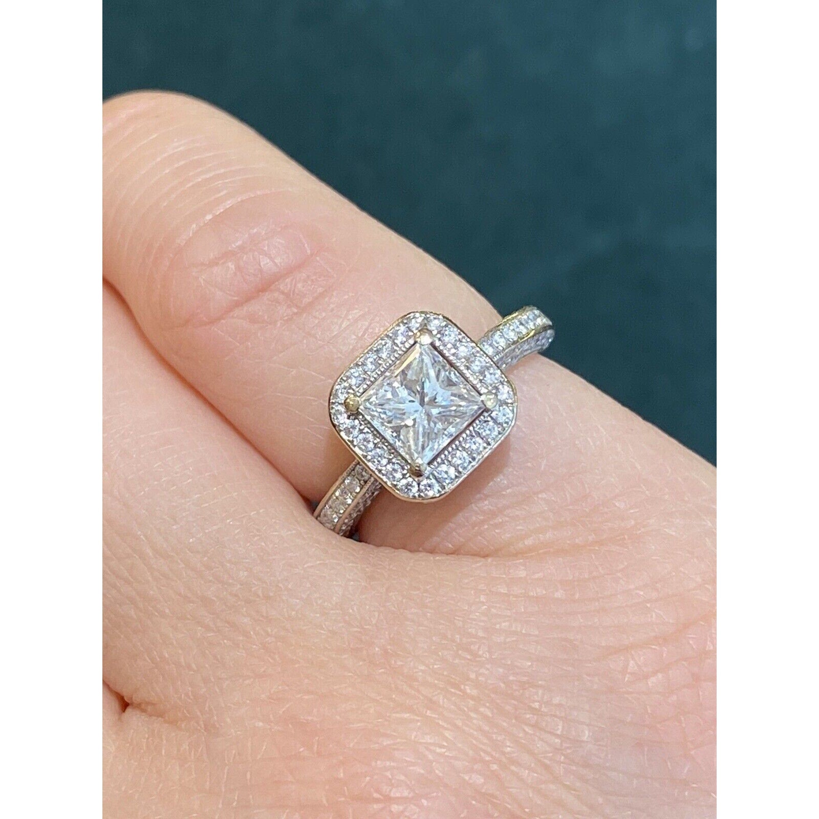 GIA 1.00 ct Princess cut Halo Diamond Ring in 18k White Gold - HM1921B