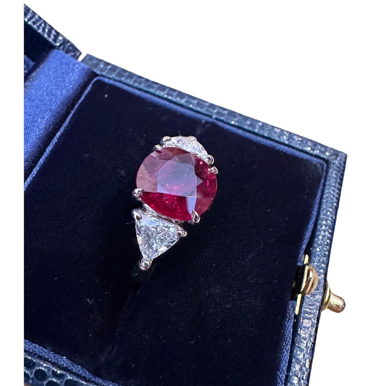 GRS Unheated 4.04 ct Cushion Cut Ruby Ring in Platinum with Diamonds - HM2518SV
