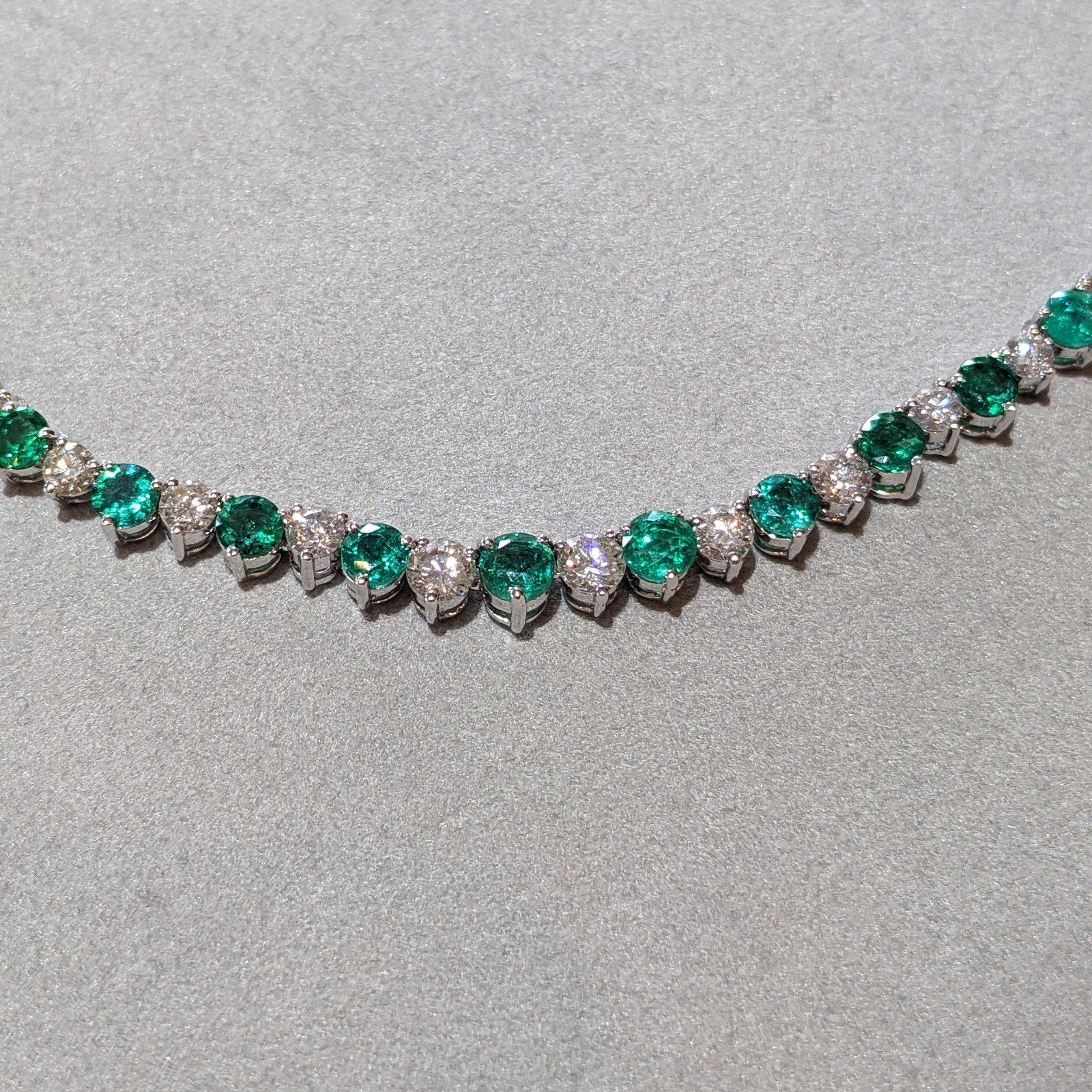 Emerald & Diamond Riviera Tennis Necklace 16.75" in 14k White Gold