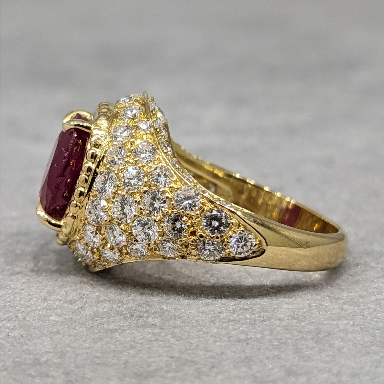AGL Unheated 3.01 ct Natural Red Ruby in Diamond 18k Yellow Gold Ring