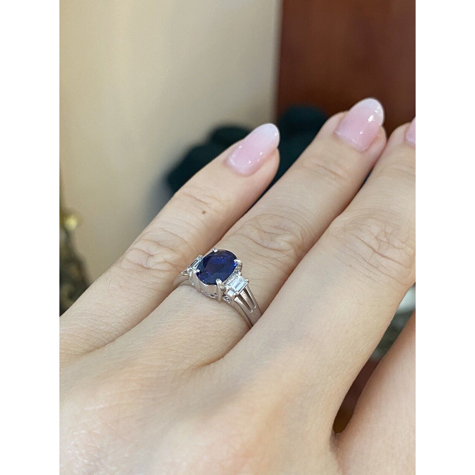 1.17 carat Oval Sapphire and Diamond Three Stone Ring in Platinum