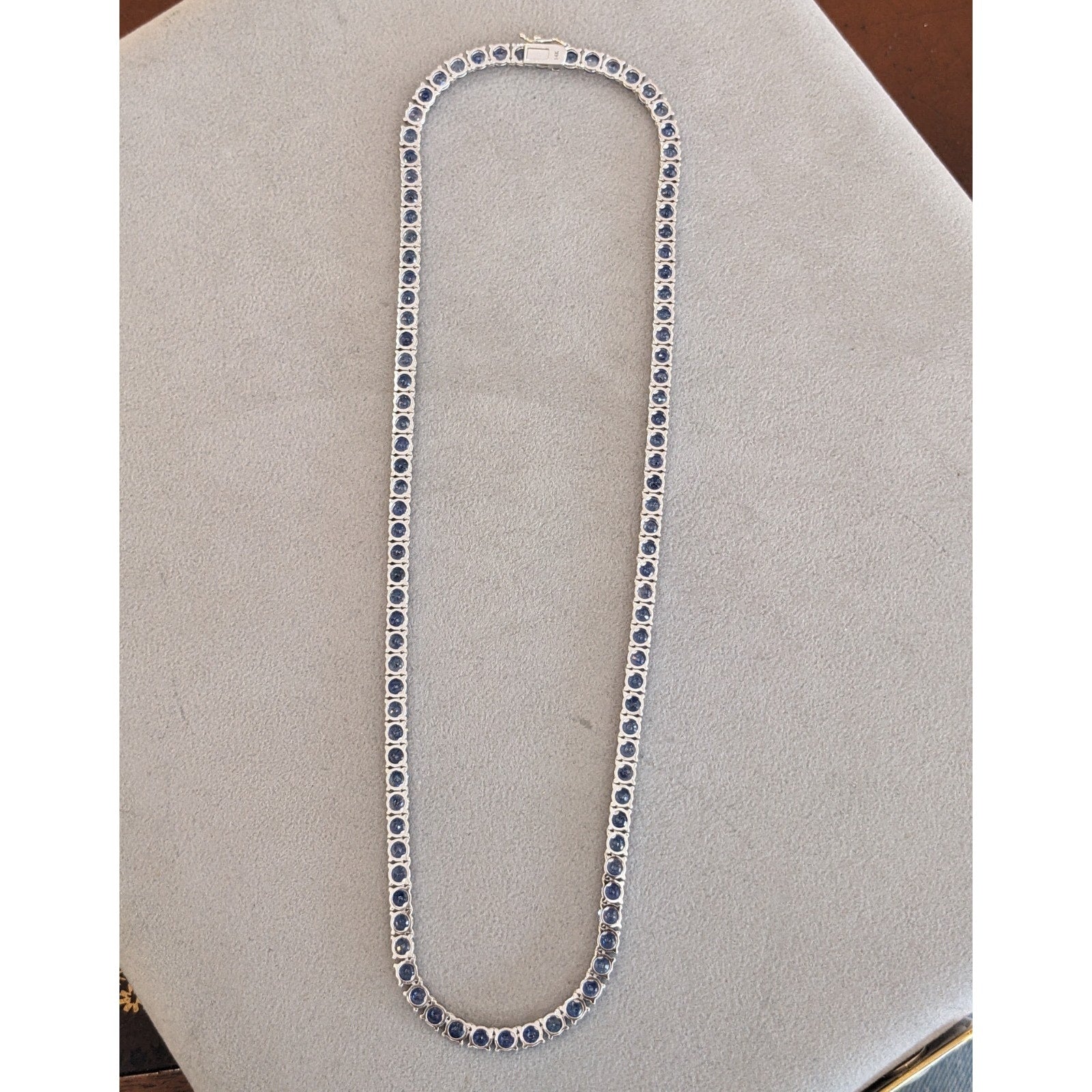 Natural Sapphire Tennis Necklace in 14k White Gold 17"