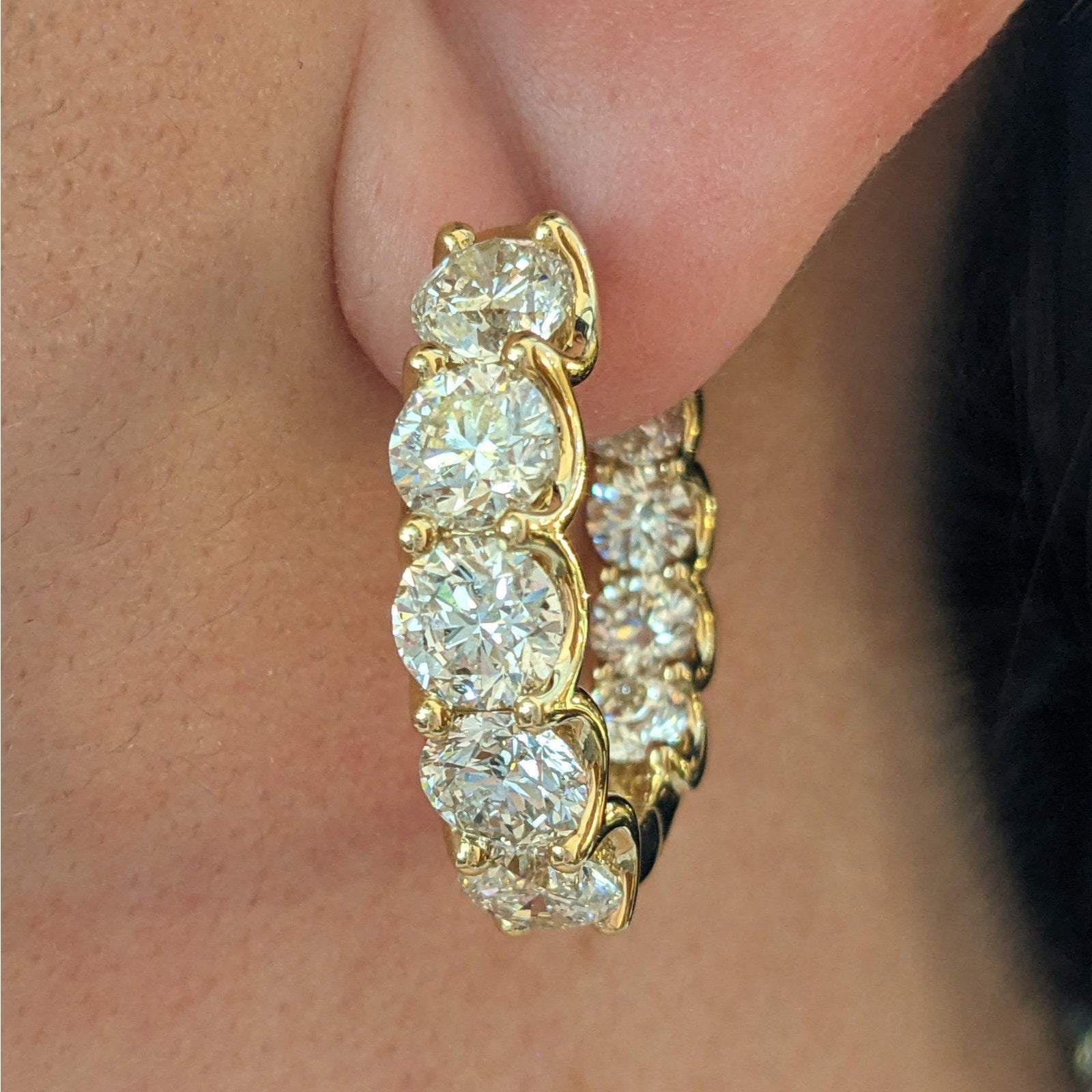 Large Round Natural Diamond Hoop Earrings 13.42 ctw in 18k Yellow Gold