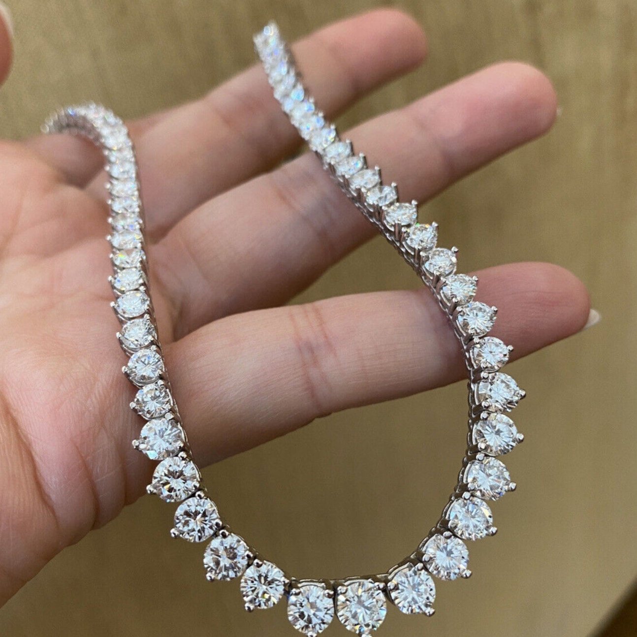 15 in Graduated Diamond Riviera Necklace 19.45 cttw in 14k White Gold