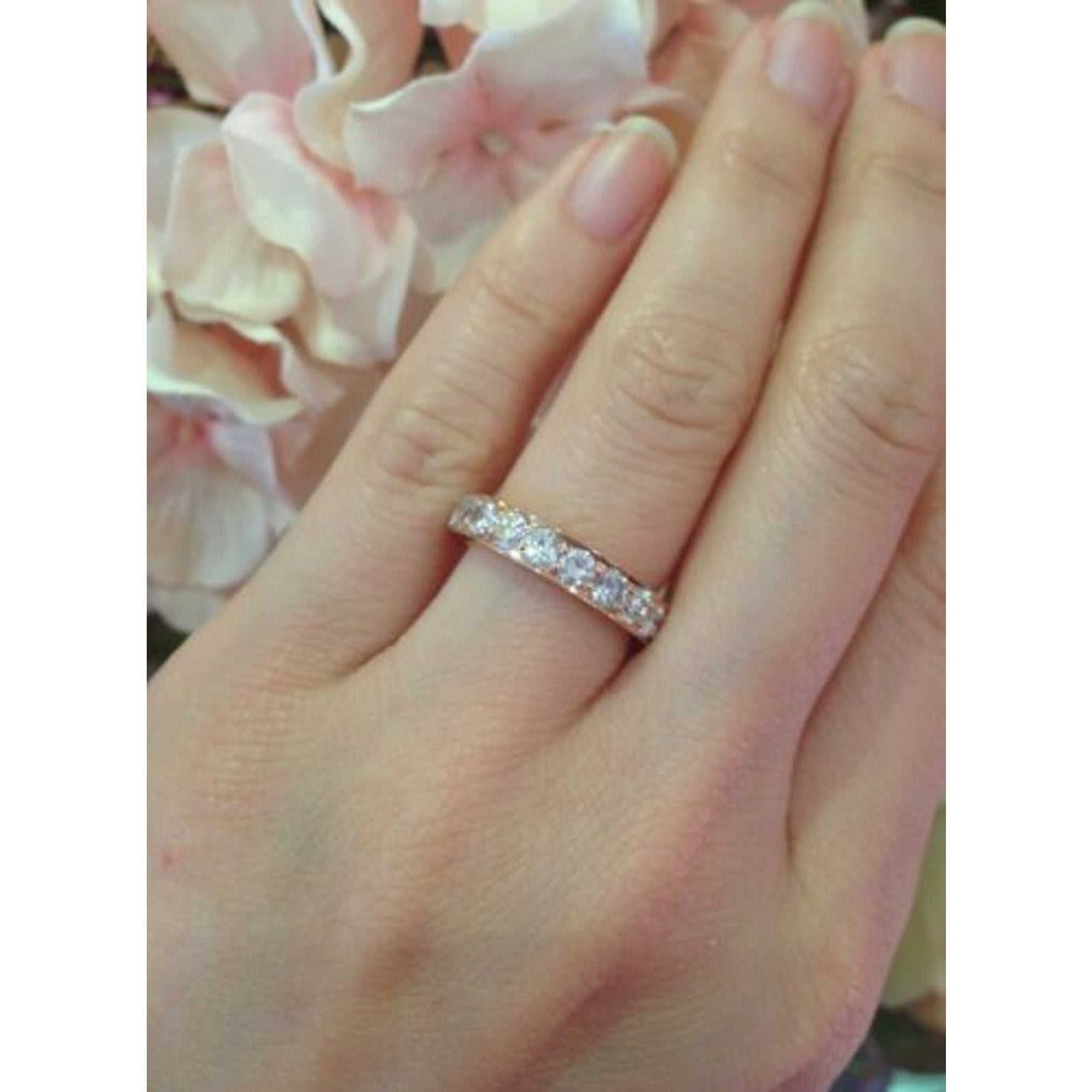 3.19 carat Eternity Band Round Diamond Ring 18K Rose Gold Size 6