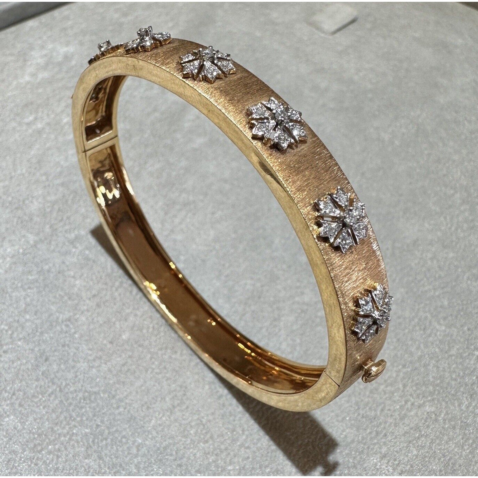 Natural Diamond Bangle Bracelet in Textured 18k Rose Gold