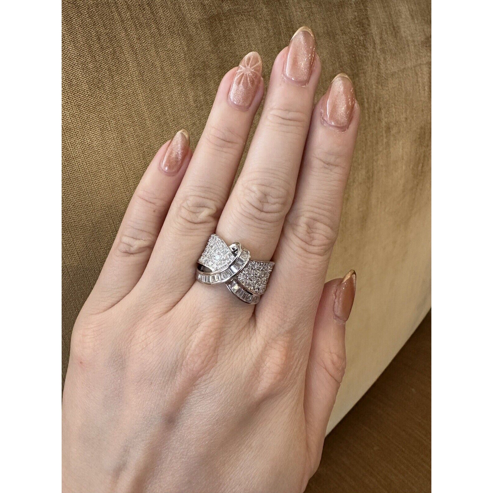 Wide Baguette and Round Diamond Twist Ring 1.75 cttw in 18k White Gold
