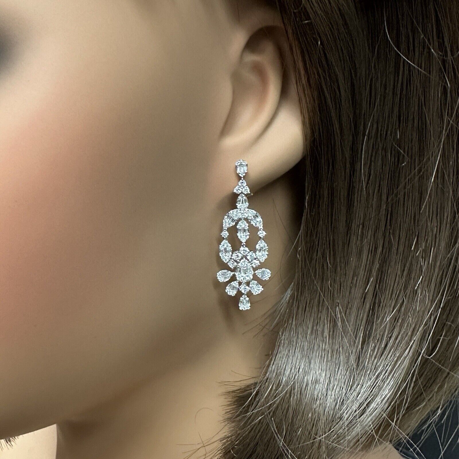 Natural Diamond Chandelier Drop Earrings 2.12 cttw in 18k White Gold