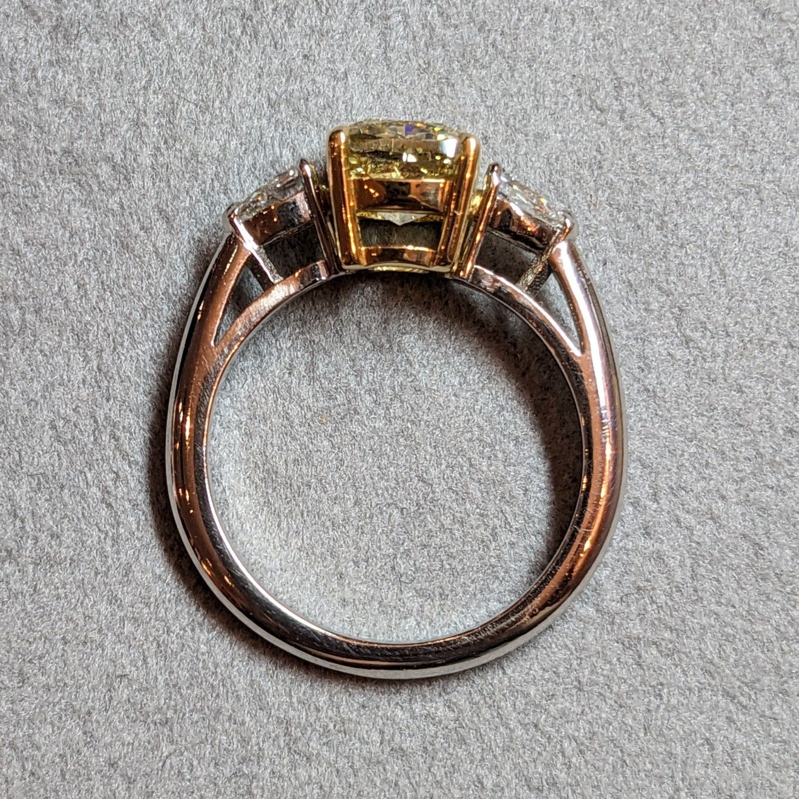 GIA Fancy Intense Yellow Diamond 2.01ct Three-stone ring in Platinum & 18k Yellow Gold