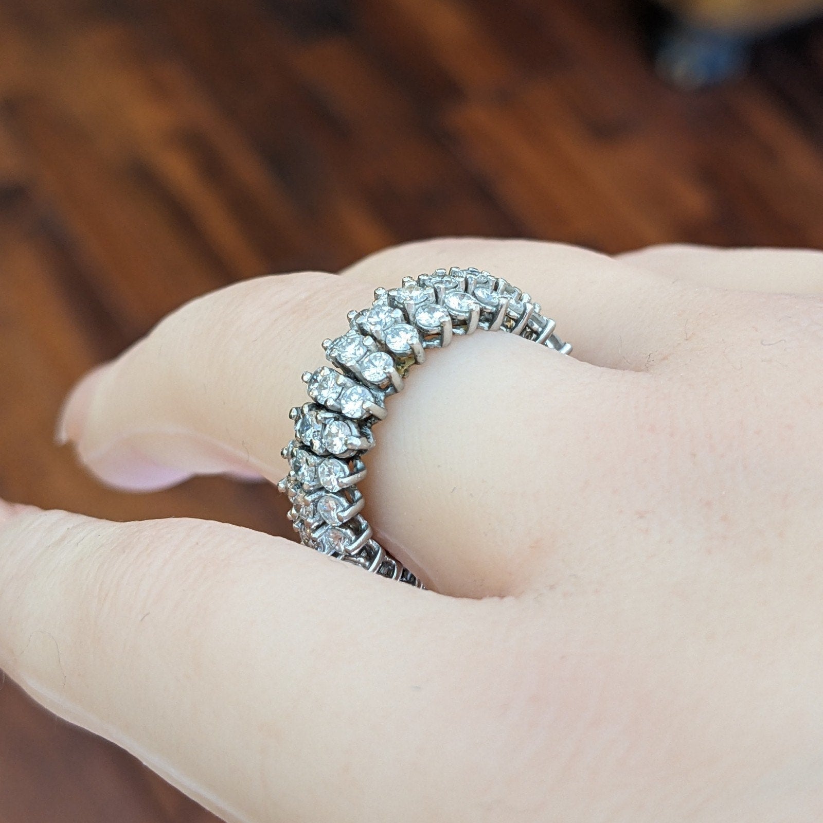 Three Row Domed Diamond Eternity Band Ring Size 6.75 in Platinum