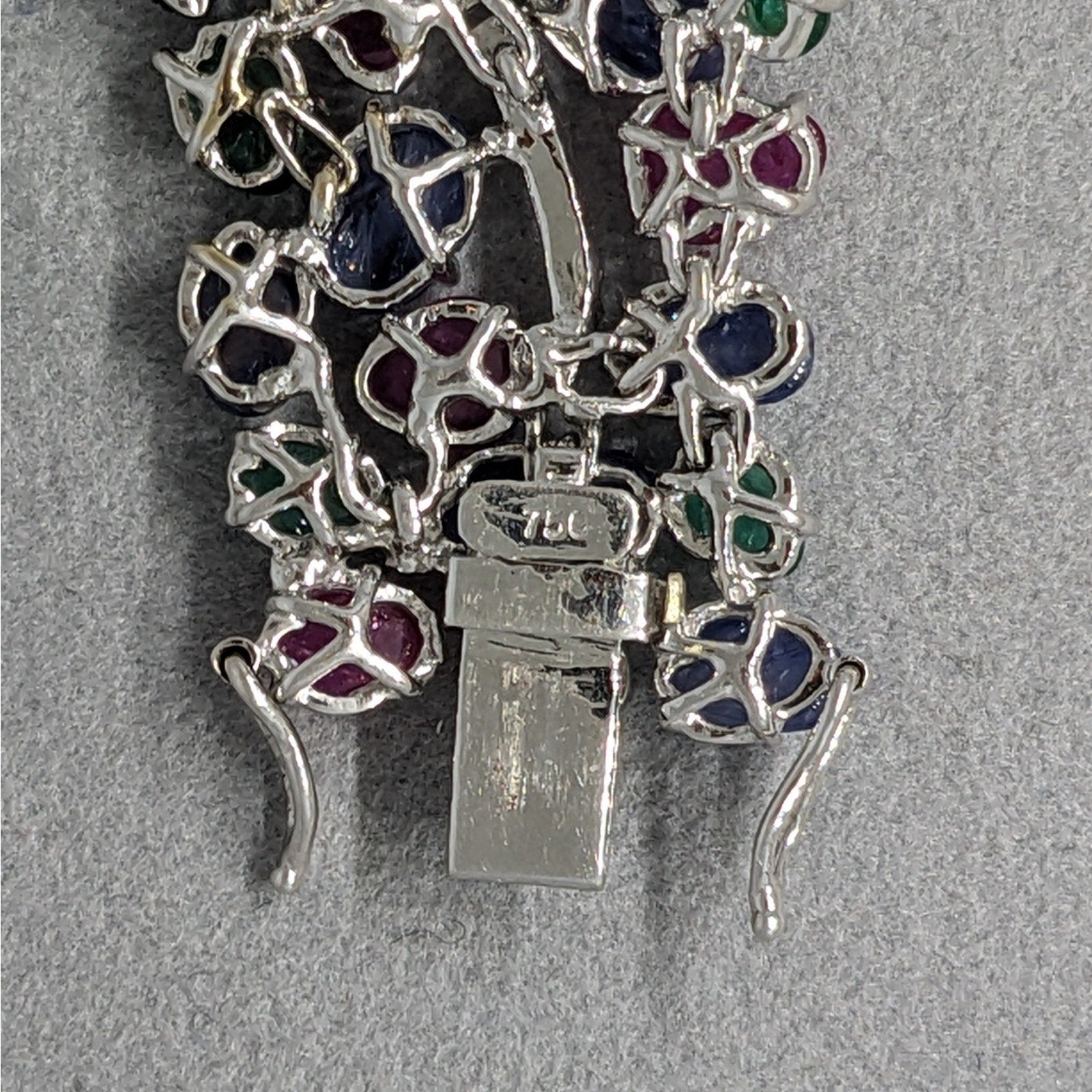 Carved Emerald, Ruby & Sapphire Bracelet with Diamonds in 18k White Gold