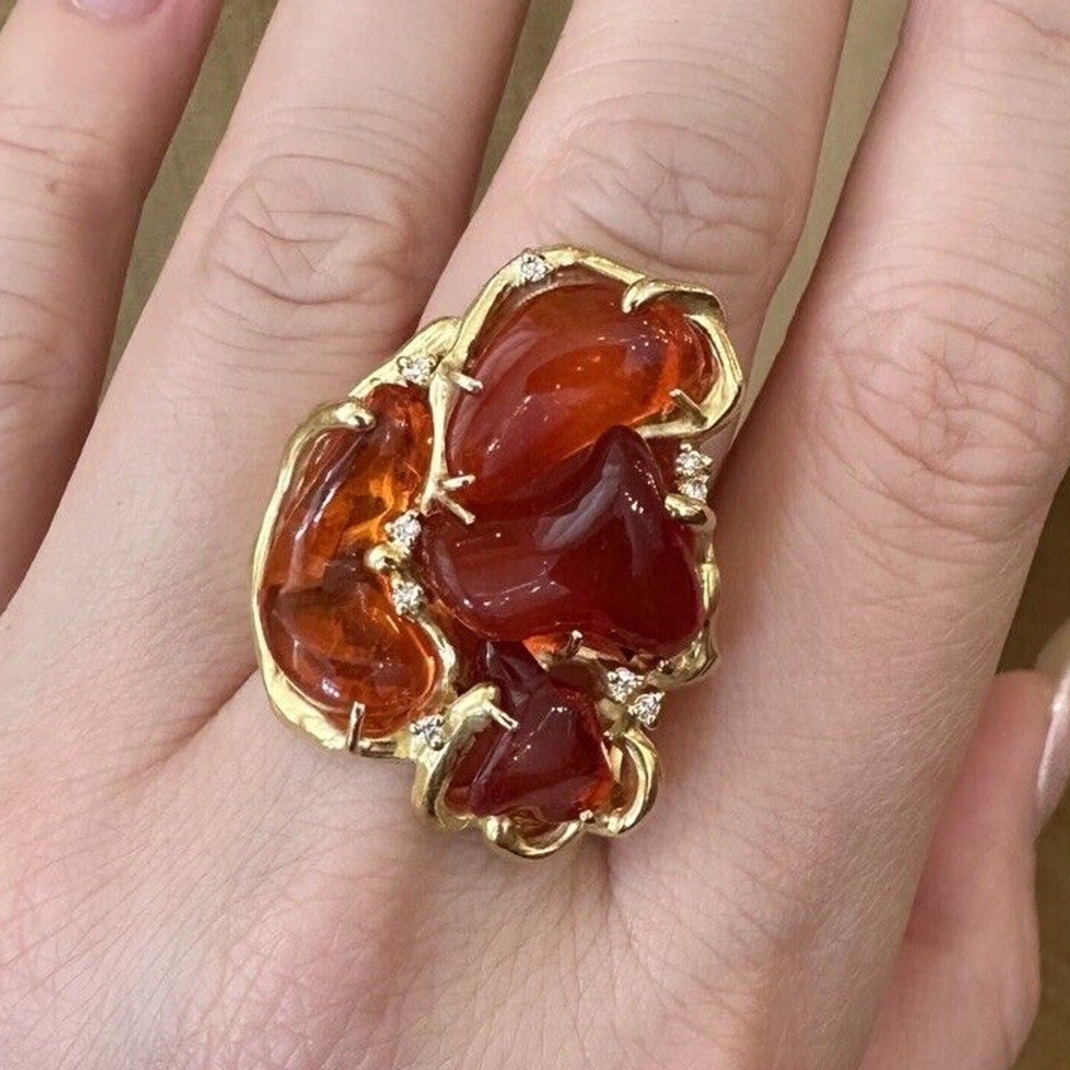 Fire Opal and Diamond Statement Ring in 18k Yellow Gold