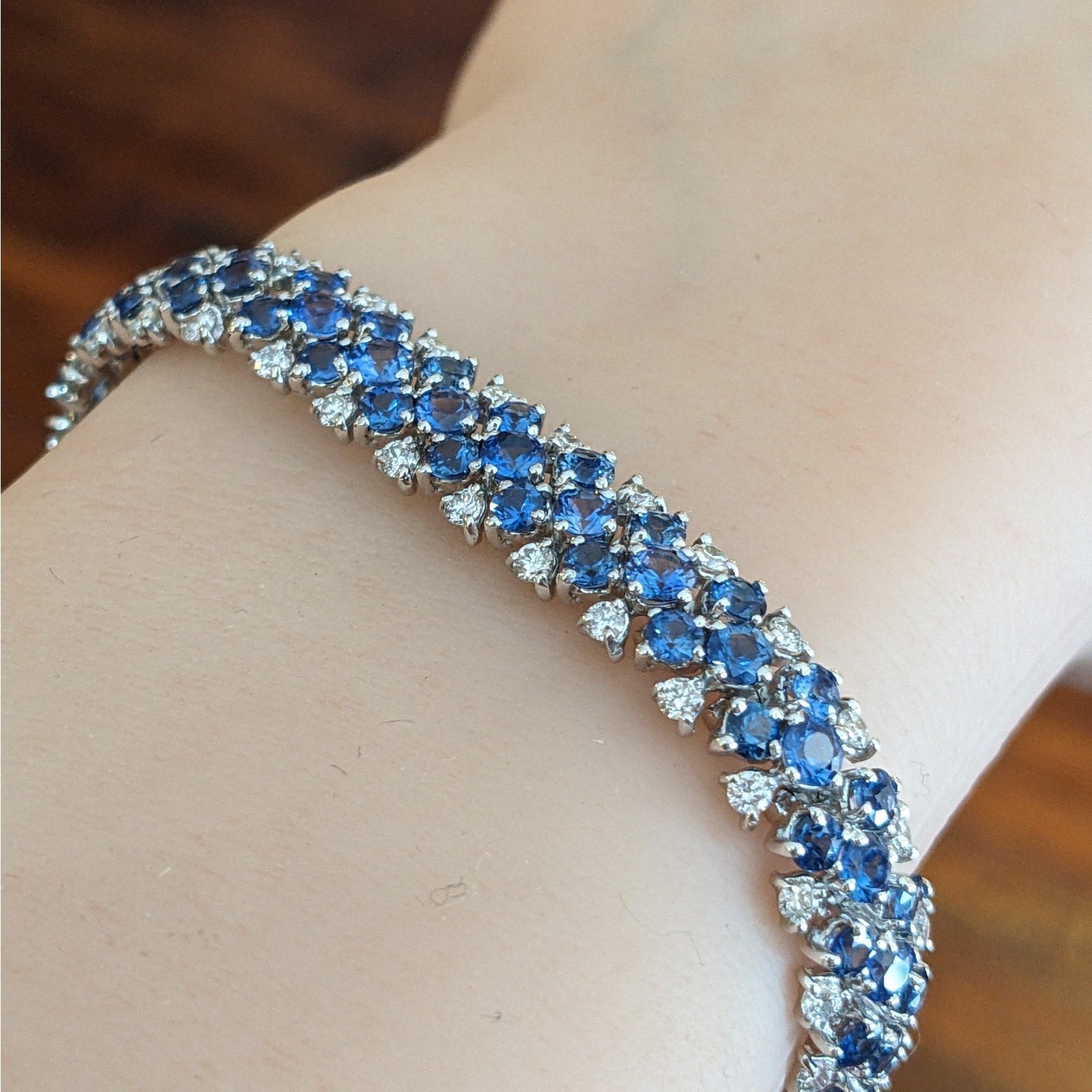 Italian Sapphire & Diamond Wide Bracelet in 18k White Gold