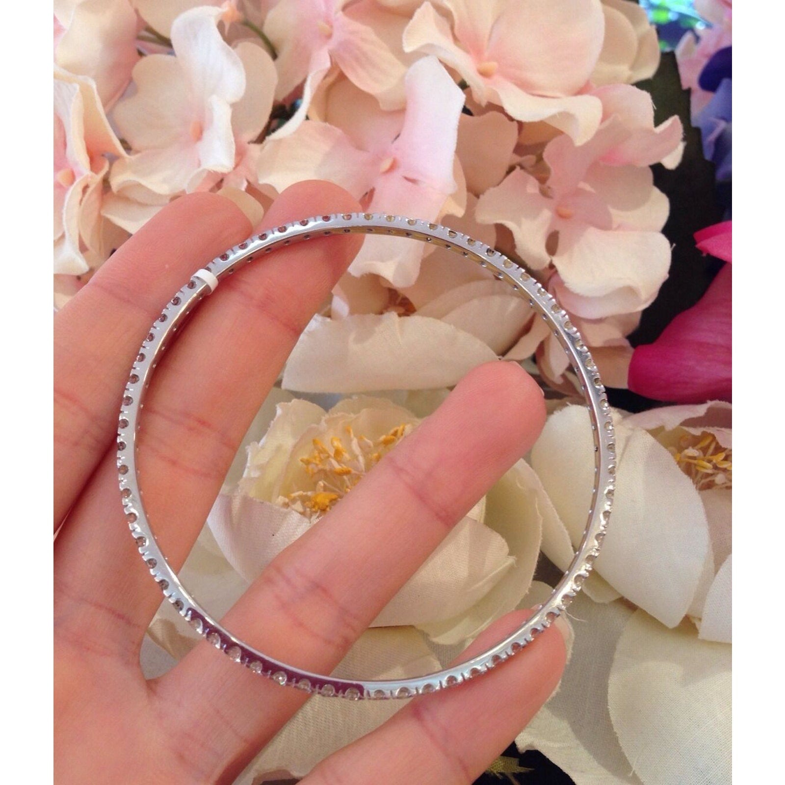 Diamond Eternity Stackable Bangle Bracelet 4.16cttw in 18k White Gold