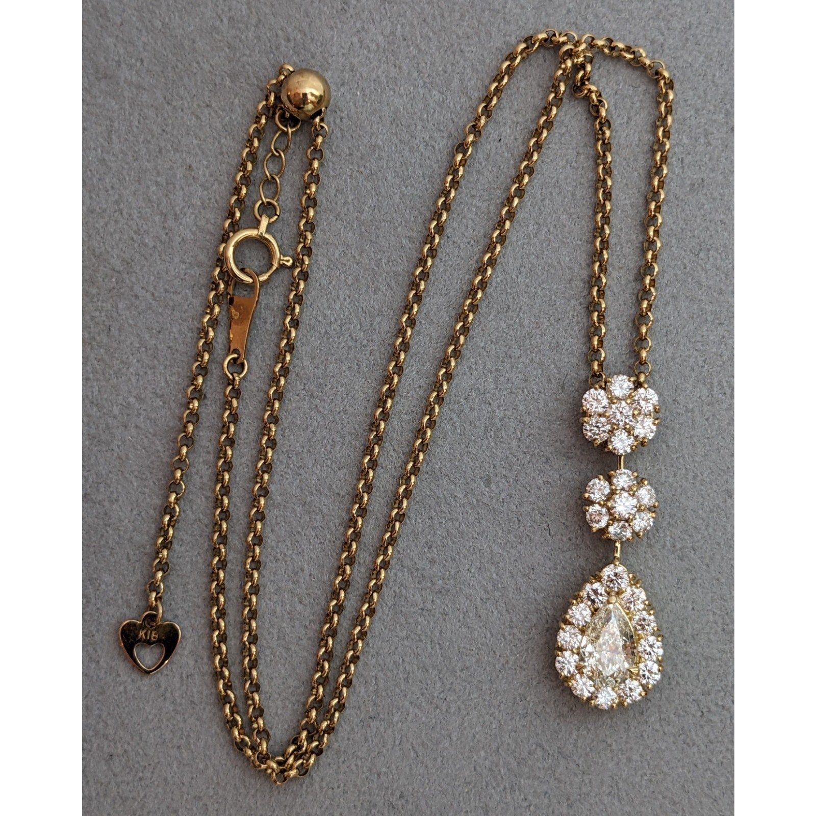 Pear Brilliant Diamond with Floret Pendant Necklace in 18k Yellow Gold