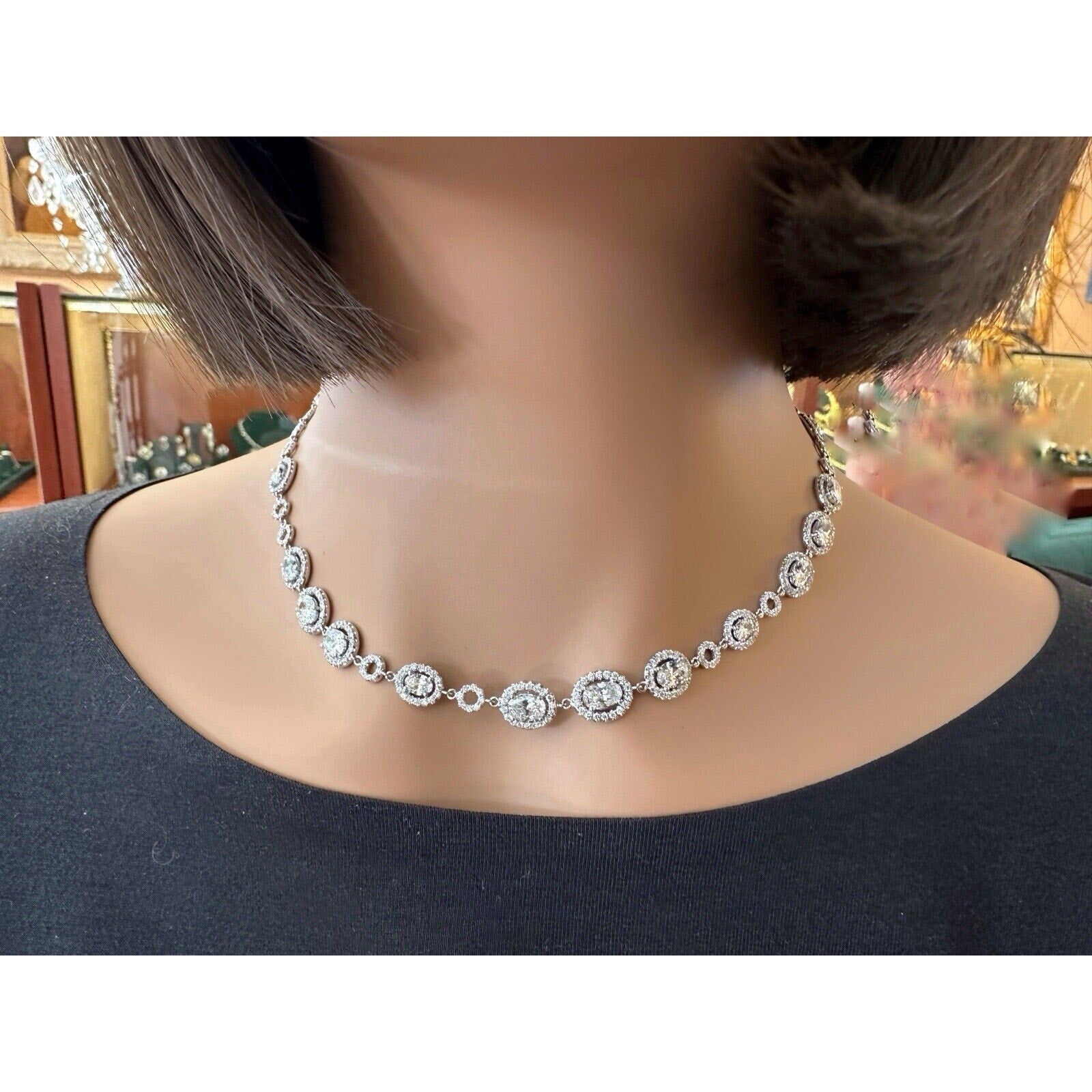Natural Diamond Necklace 10.00 cttw Ovals and Rounds in 18k White Gold