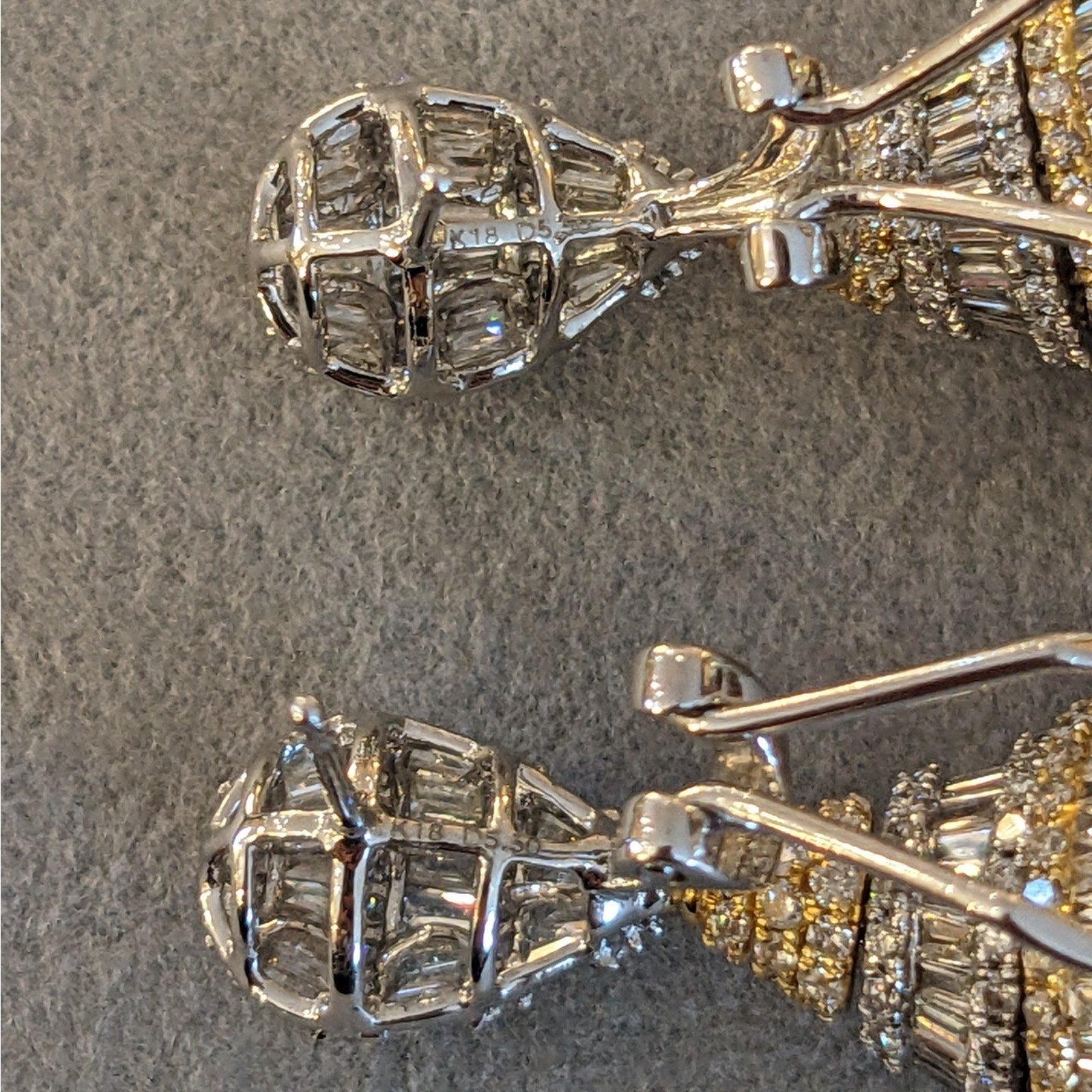 Round and Baguette Diamond Teardrop Earrings 11.00 cttw in 18k Gold