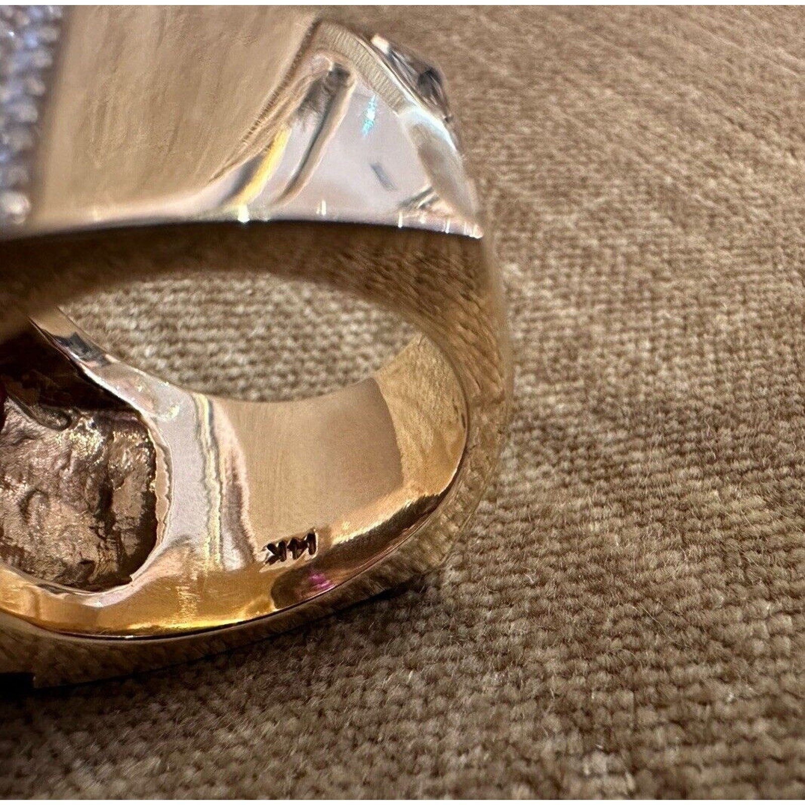 Jewels by Gauthier Wide Band Diamond and Ruby Ring in 14k Yellow Gold