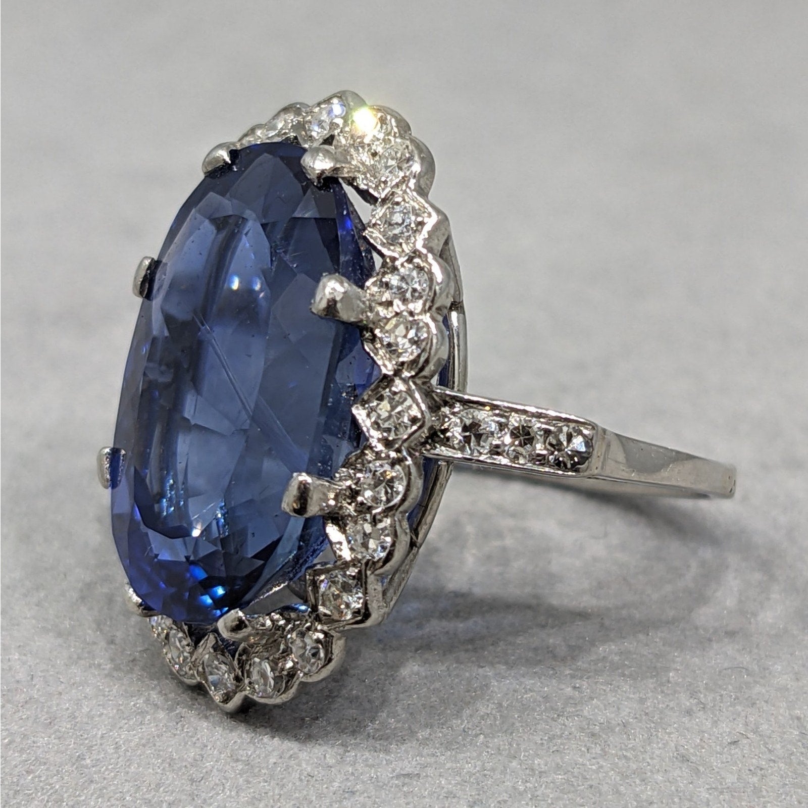 GIA 12.81 ct Unheated Burma Sapphire Vintage Diamond Ring in Platinum