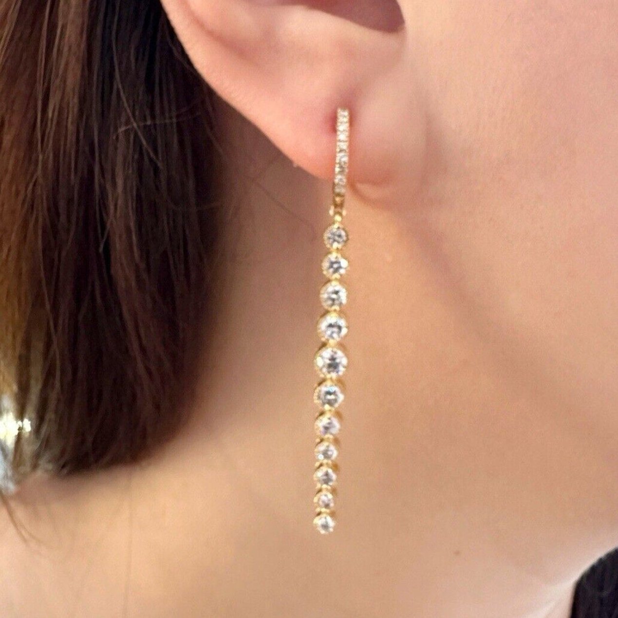 Natural Diamond Drop Earrings 2.00 cttw in 18k Yellow Gold