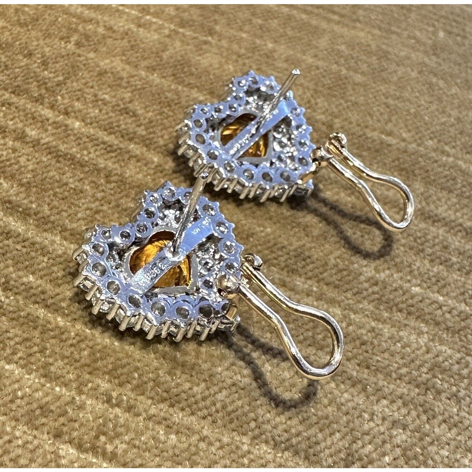 Orange Sapphire and Diamond Heart Earrings in 18k Yellow & White Gold