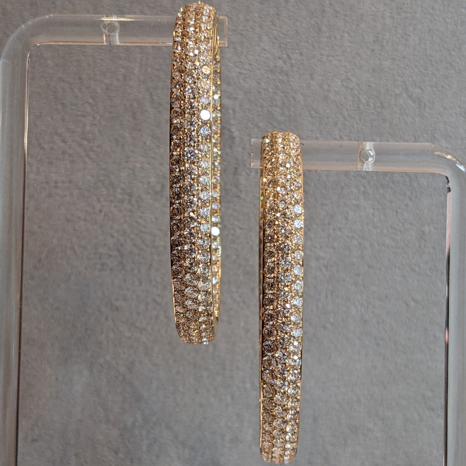 14.85cts Inside Out Oval Pave Diamond Hoop Earrings in 18k Yellow Gold