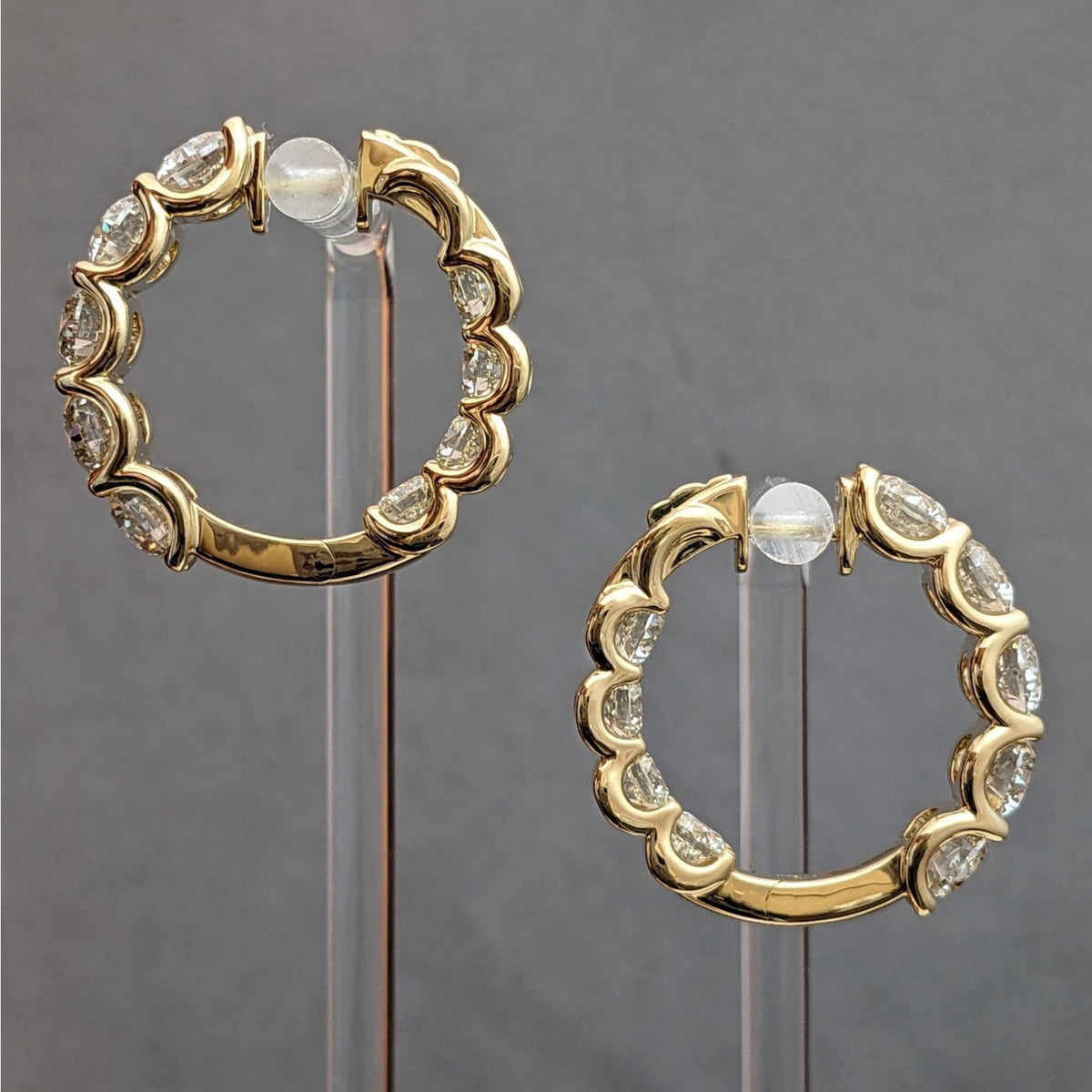 Large Round Natural Diamond Hoop Earrings 13.42 ctw in 18k Yellow Gold