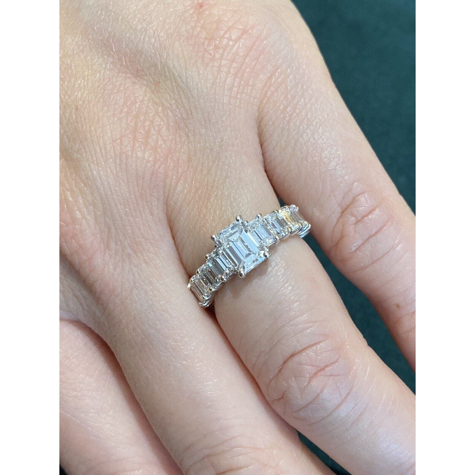 GIA 1.12 ct w/ 4.34 ct Emerald Cut Diamond Eternity Ring18k White Gold- HM1287I4