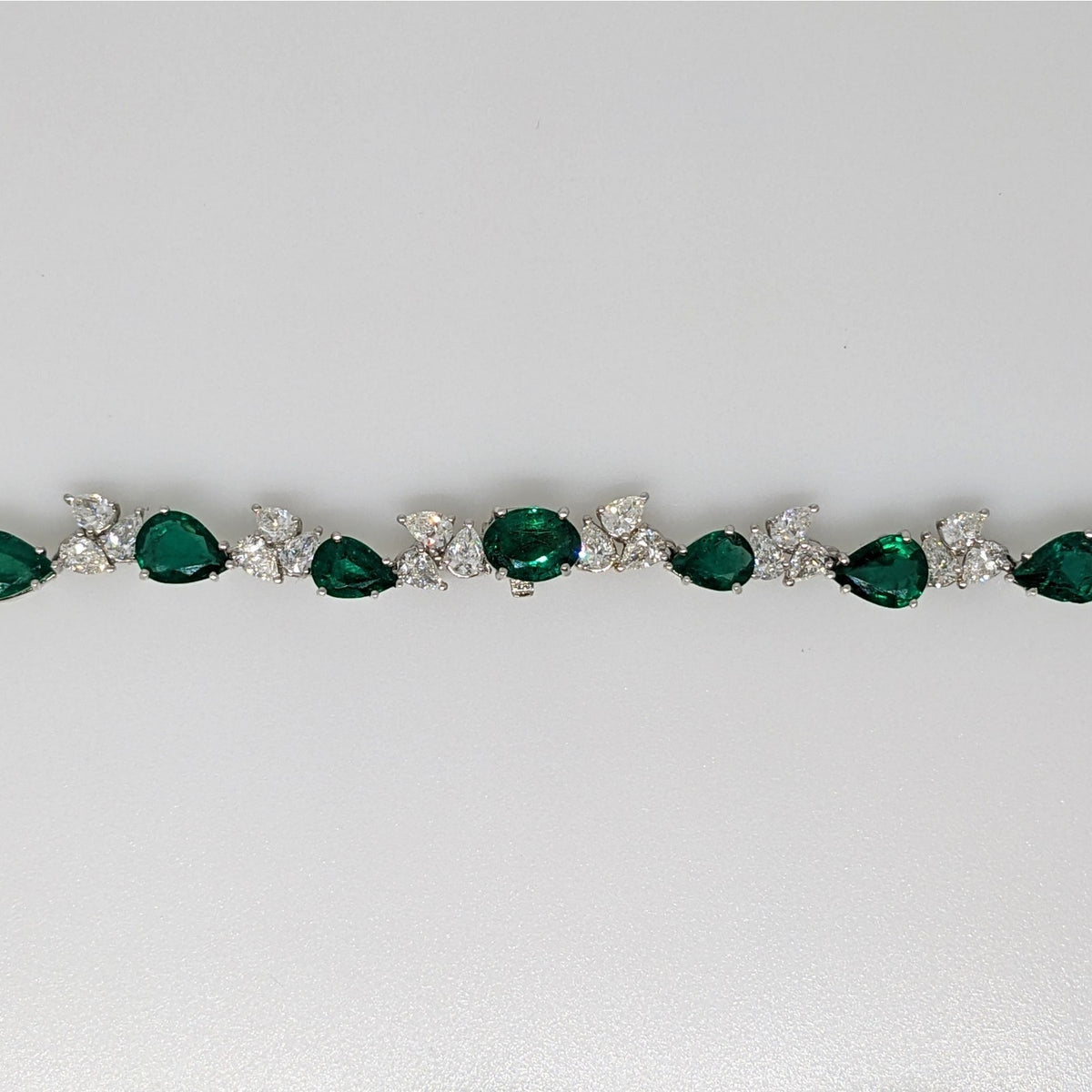 AGL Pear Emerald & Diamond Necklace Earrings Set in 18k White Gold
