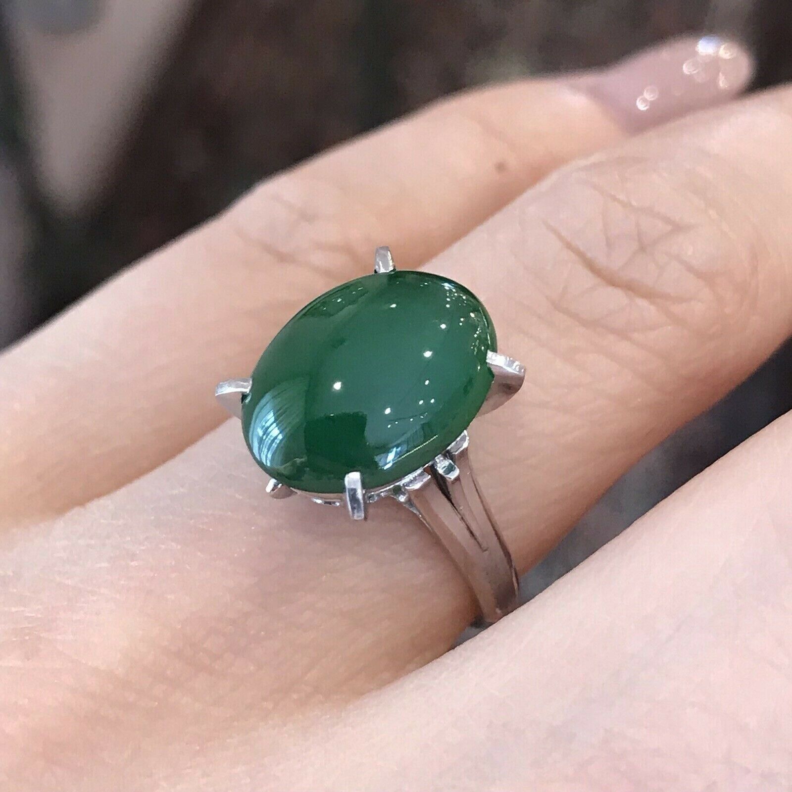 GIA Certified Oval Jadeite Jade Solitaire Ring in Platinum
