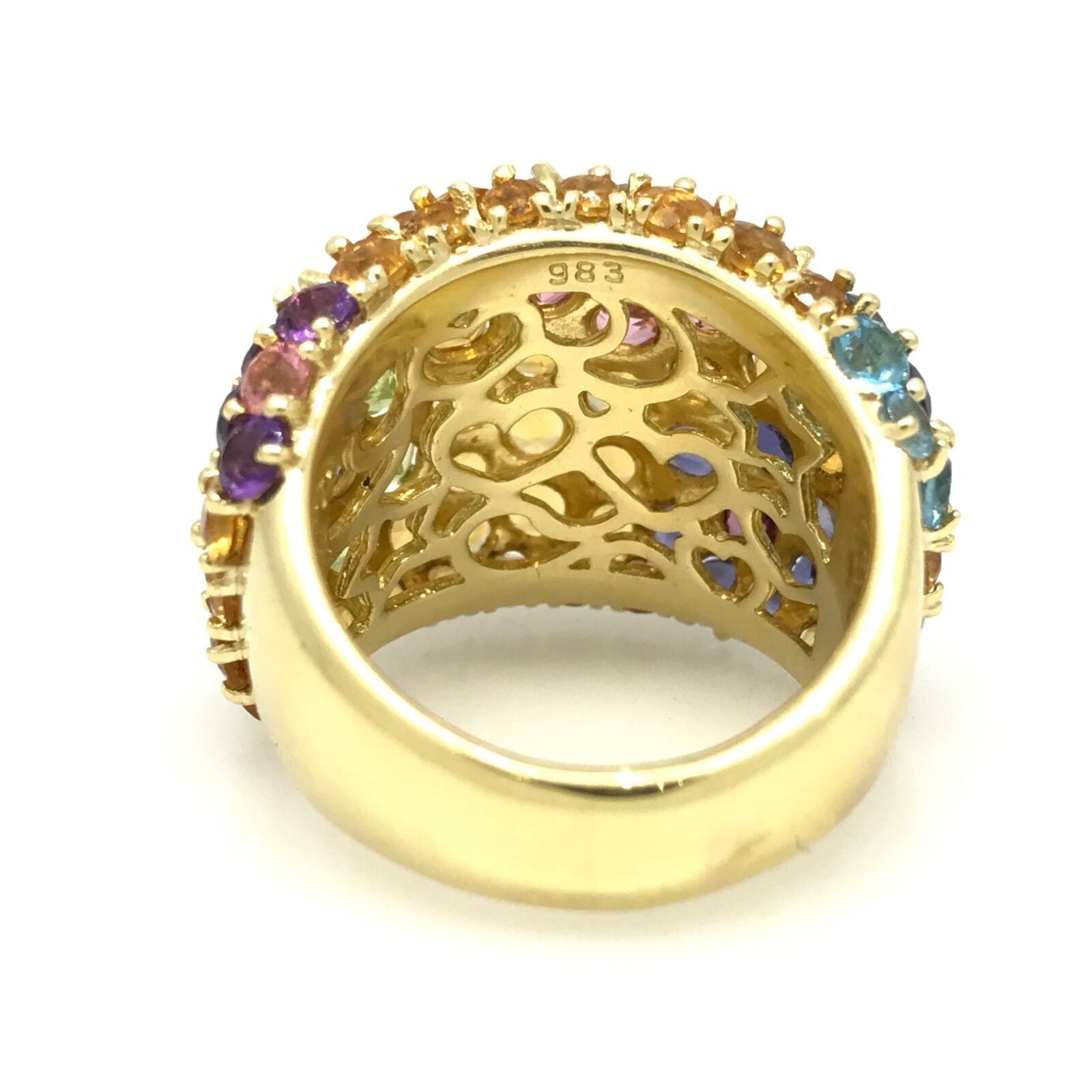 Wide Citrine-Peridot-Amethyst Flower Ring in 18k Yellow Gold