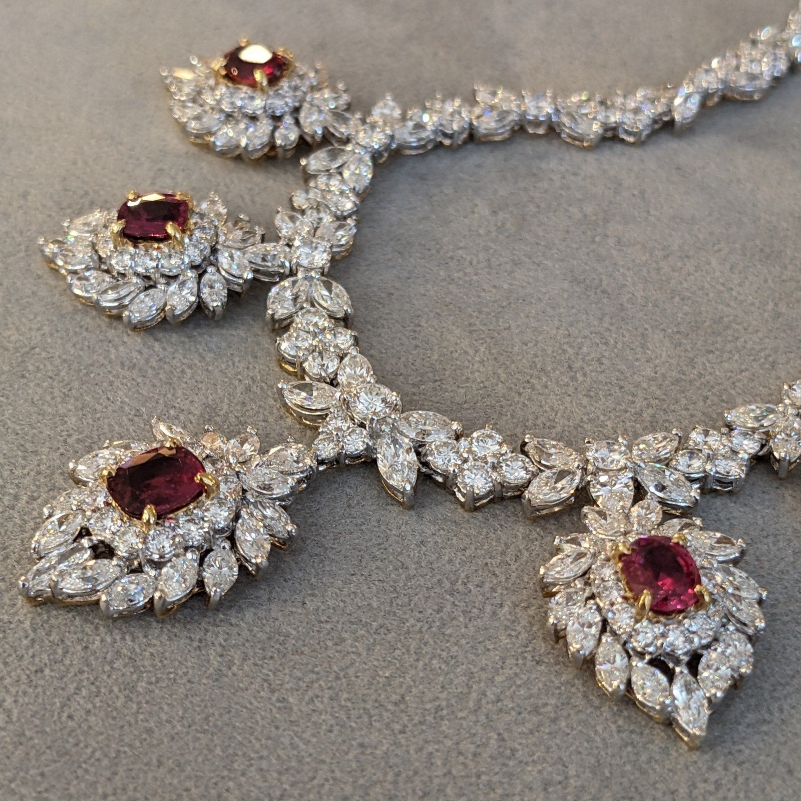 Vintage Drop Ruby and Diamond Necklace in 18k Yellow Gold