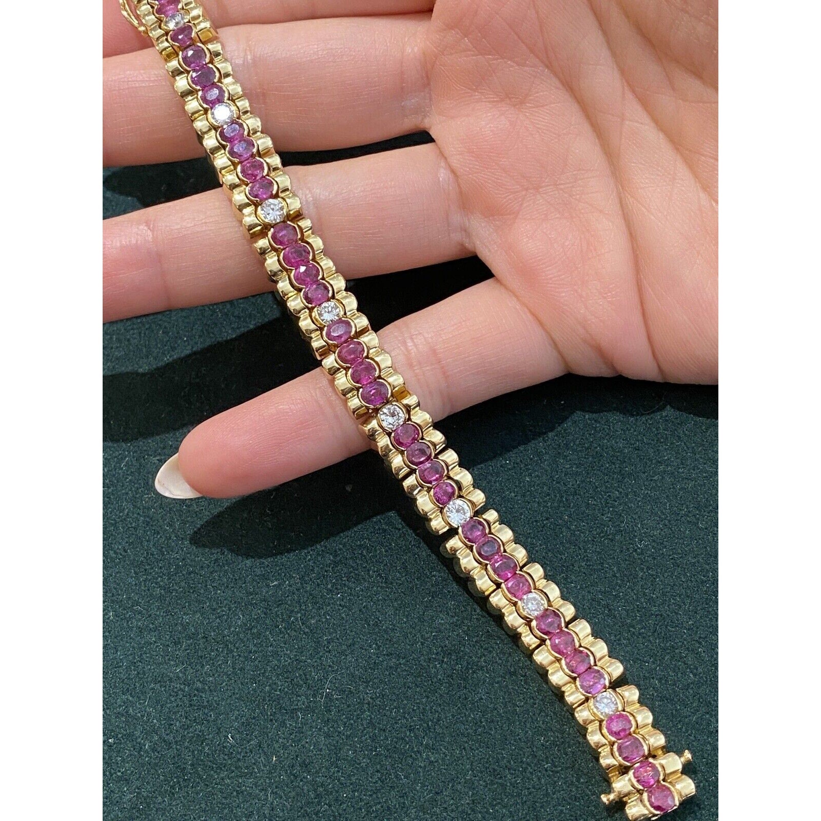 Vintage Ruby and Diamond Line Bracelet in 18k Yellow Gold - HM2405B