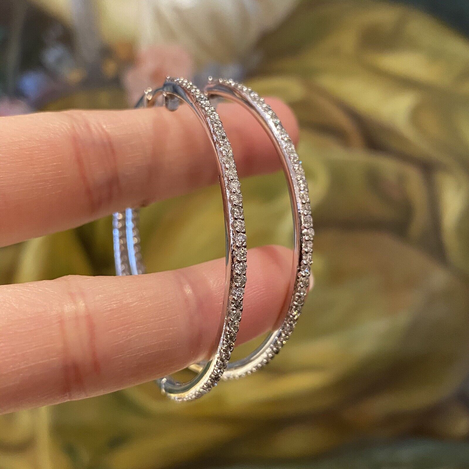 2.46 ct Inside Out Round Diamond Large Hoop Earrings in 14k White Gold