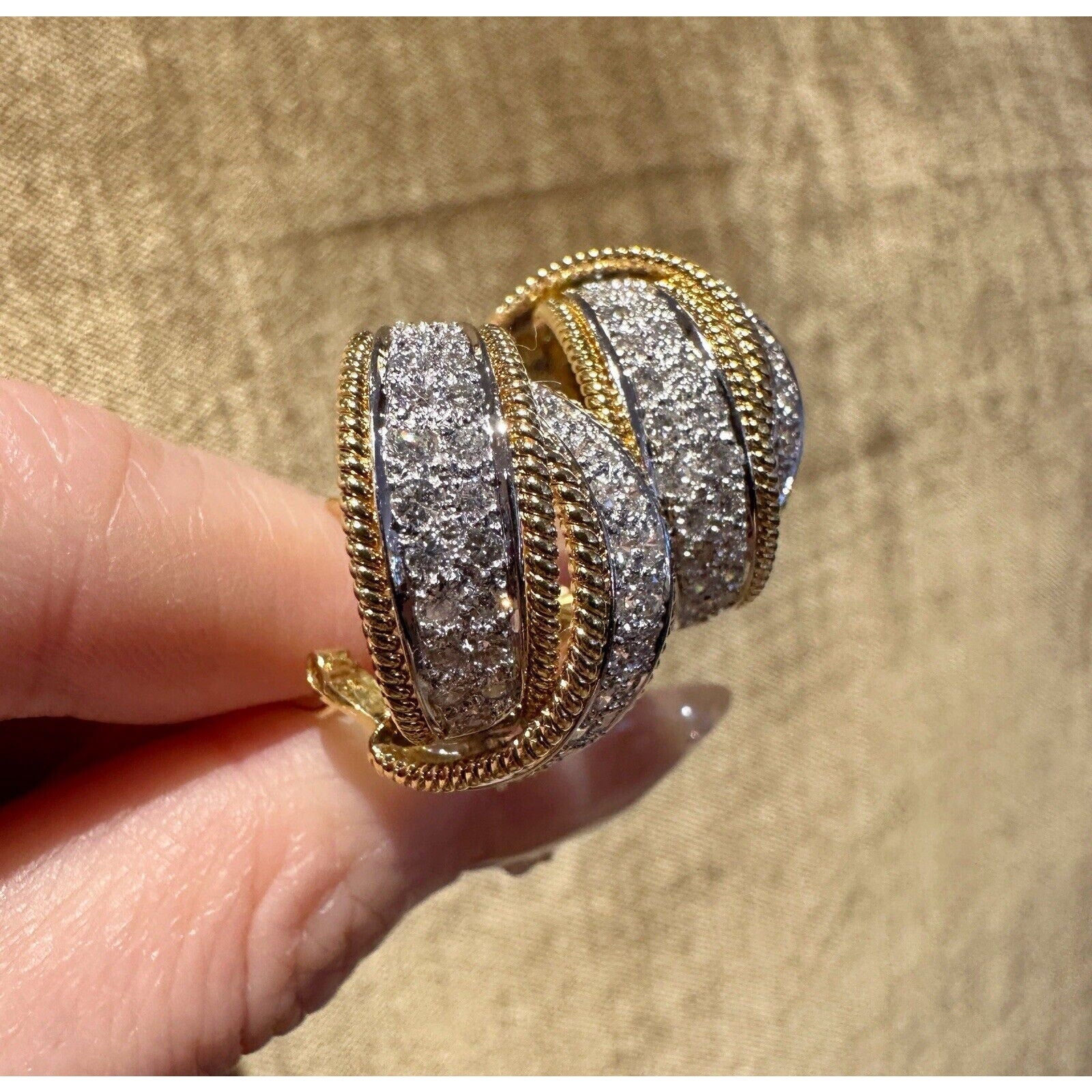 Pave Diamond Crossover Earrings in 18k Yellow Gold