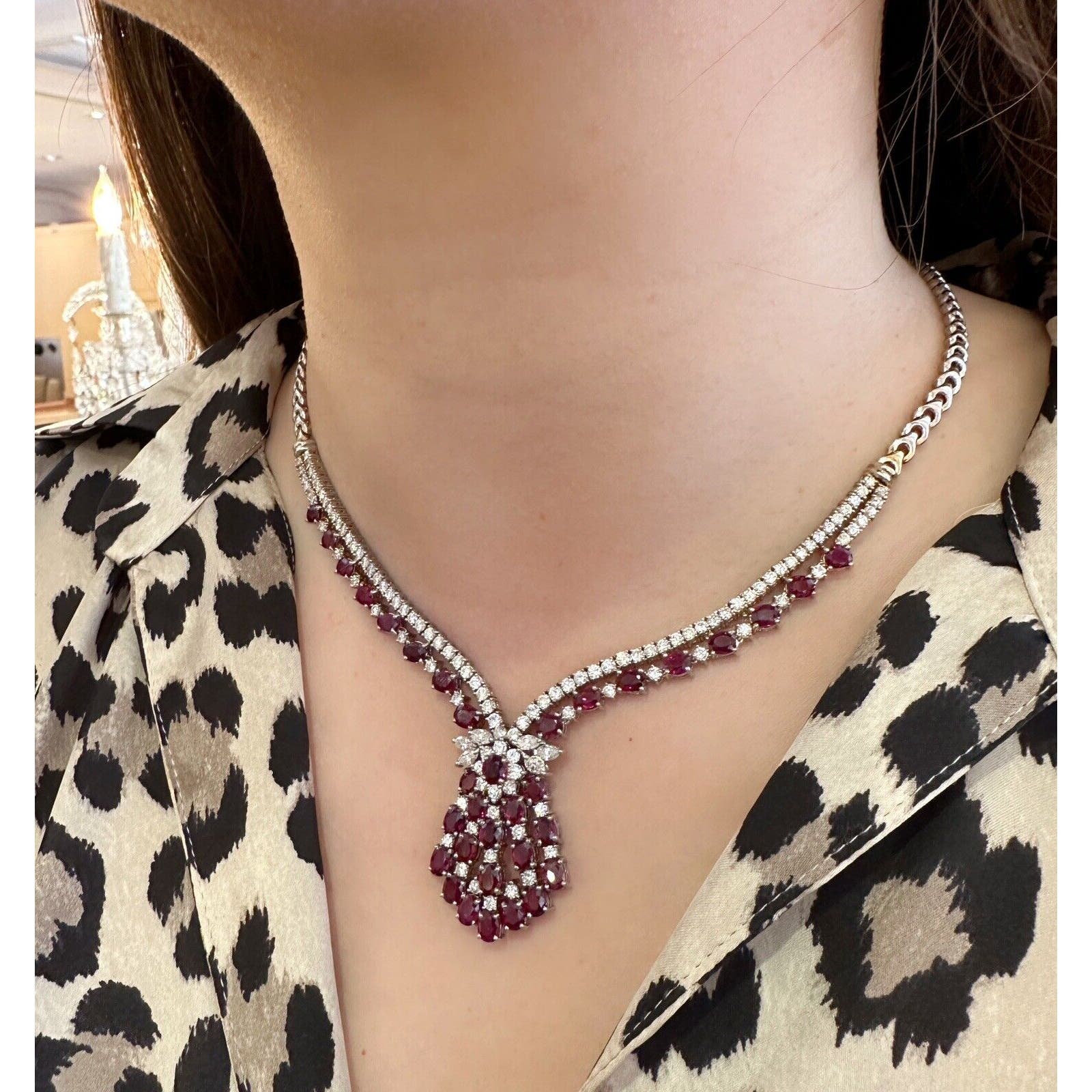 Vintage Ruby and Diamond Necklace in 18k White Gold - HM2491N