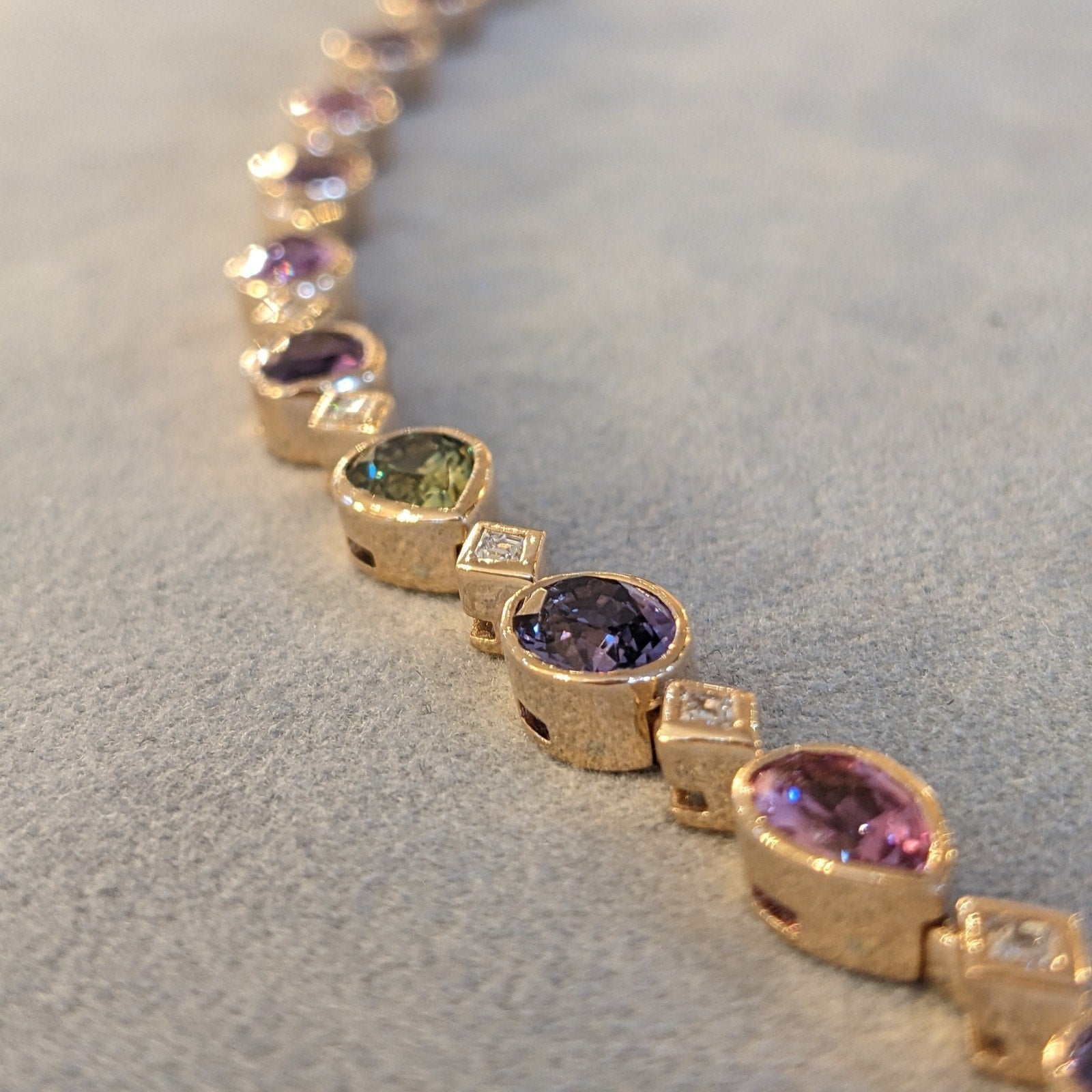 No Heat Multicolor Sapphire & Diamond Bracelet in 14k Rose Gold