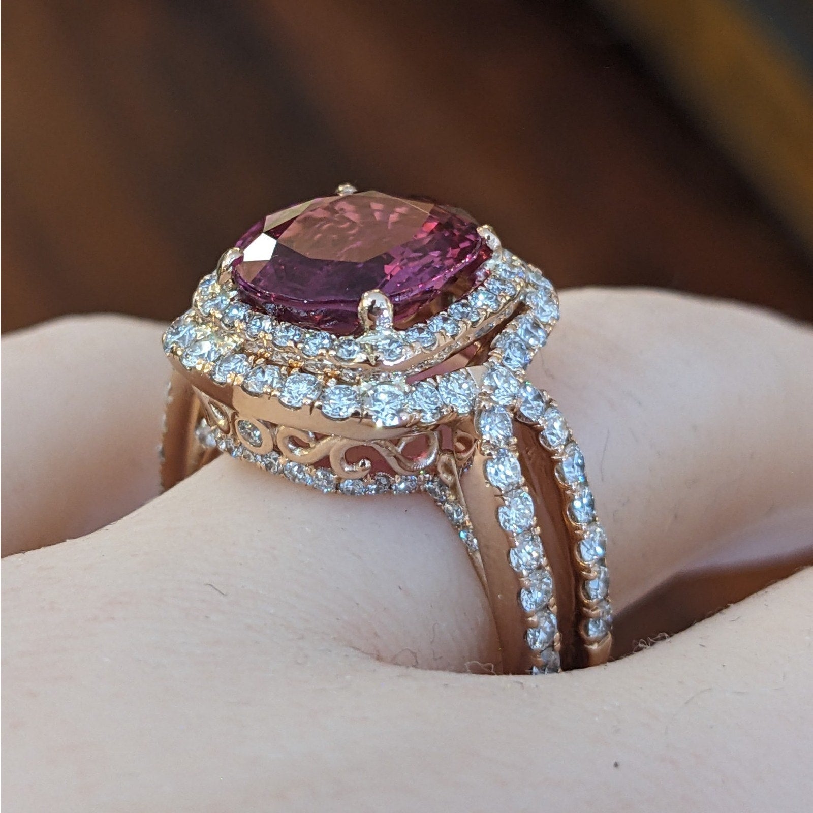 Certified 5.01 ct Natural Oval Ruby and Diamond Ring in 14k Rose Gold