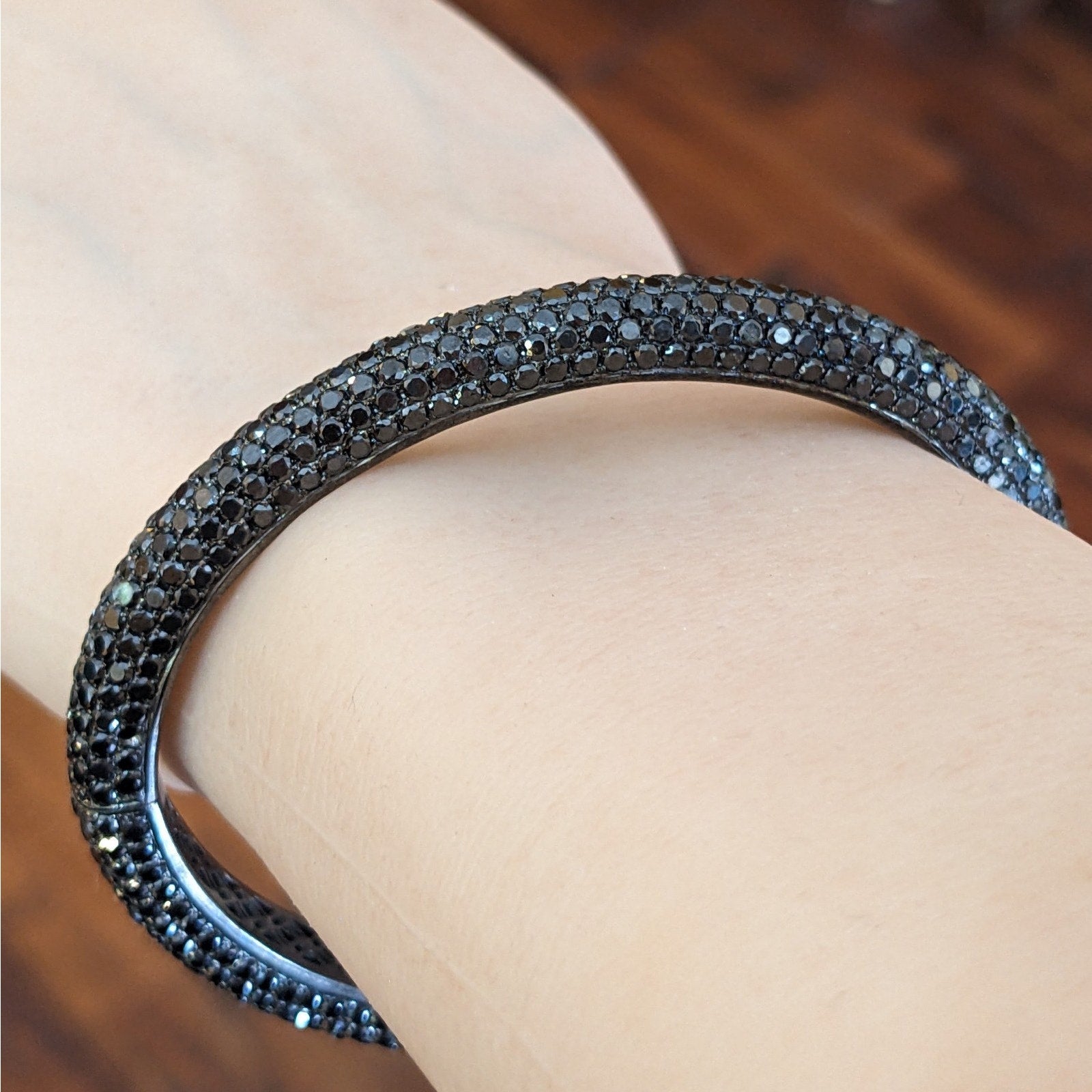 Natural Black Diamond Pave Bangle Bracelet 17.70 cttw in 18k Gold