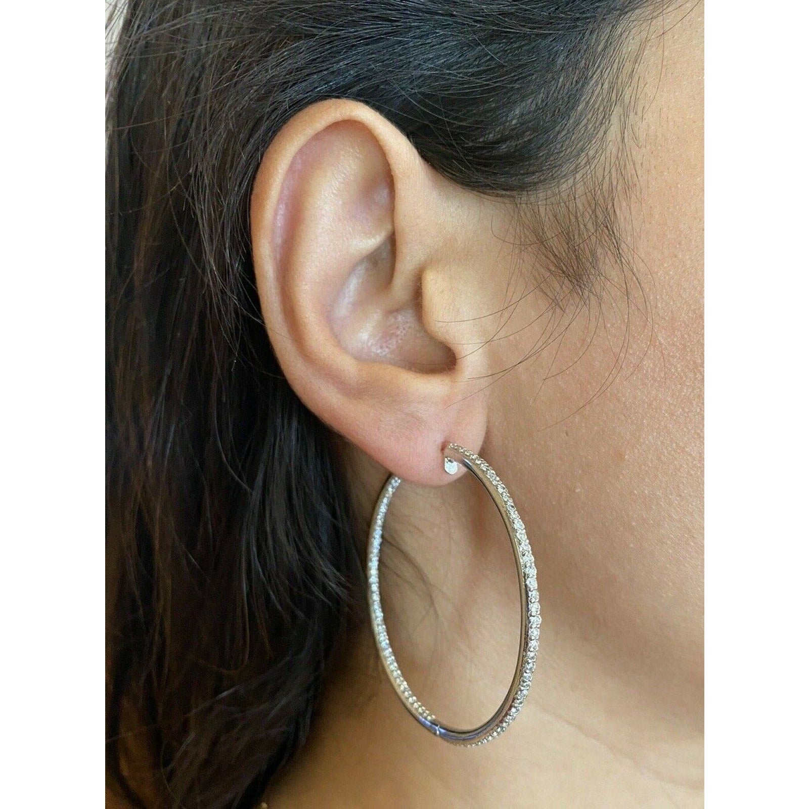 2.46 ct Inside Out Round Diamond Large Hoop Earrings in 14k White Gold
