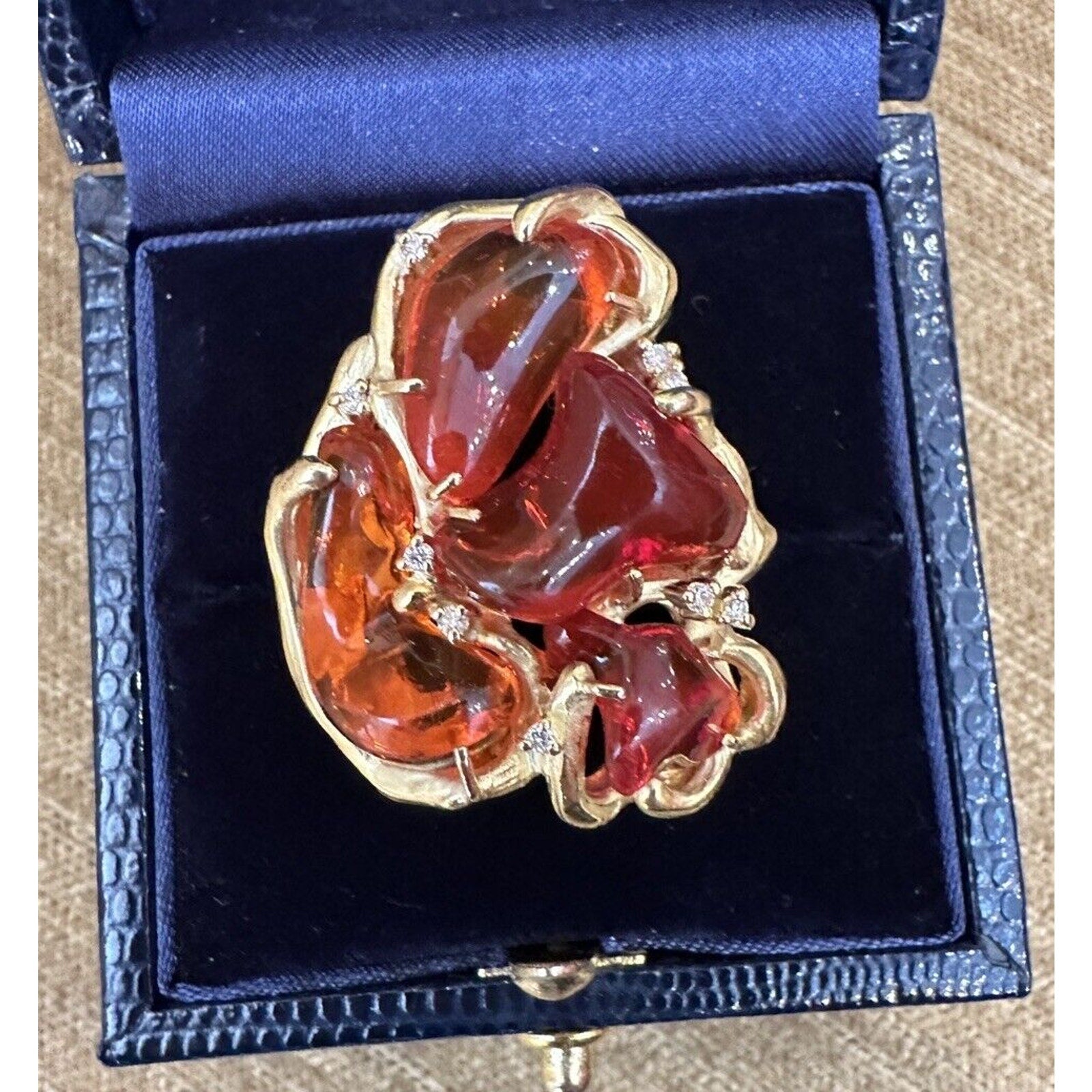 Fire Opal and Diamond Statement Ring in 18k Yellow Gold