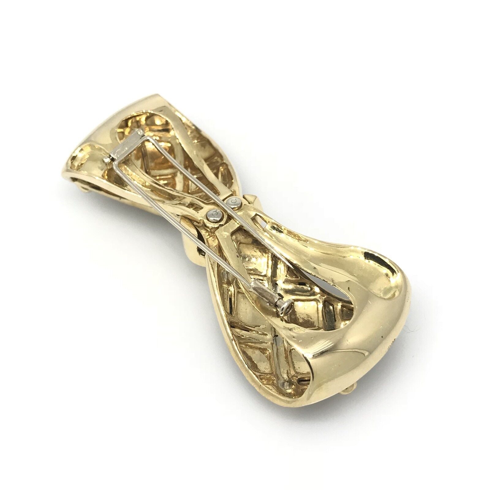 Large Black Enamel and Diamond Bow Pin / Brooch in 18k Yellow Gold