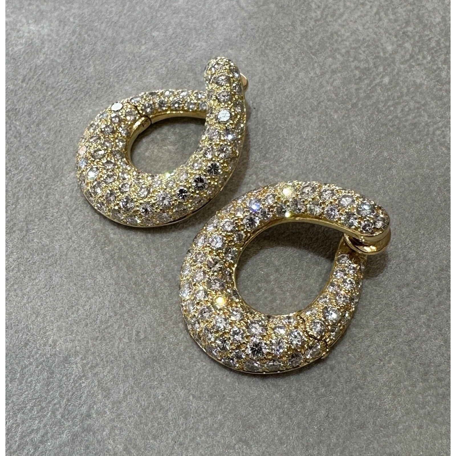 French Pave Diamond Crescent Hoop Earrings in 18k Yellow Gold